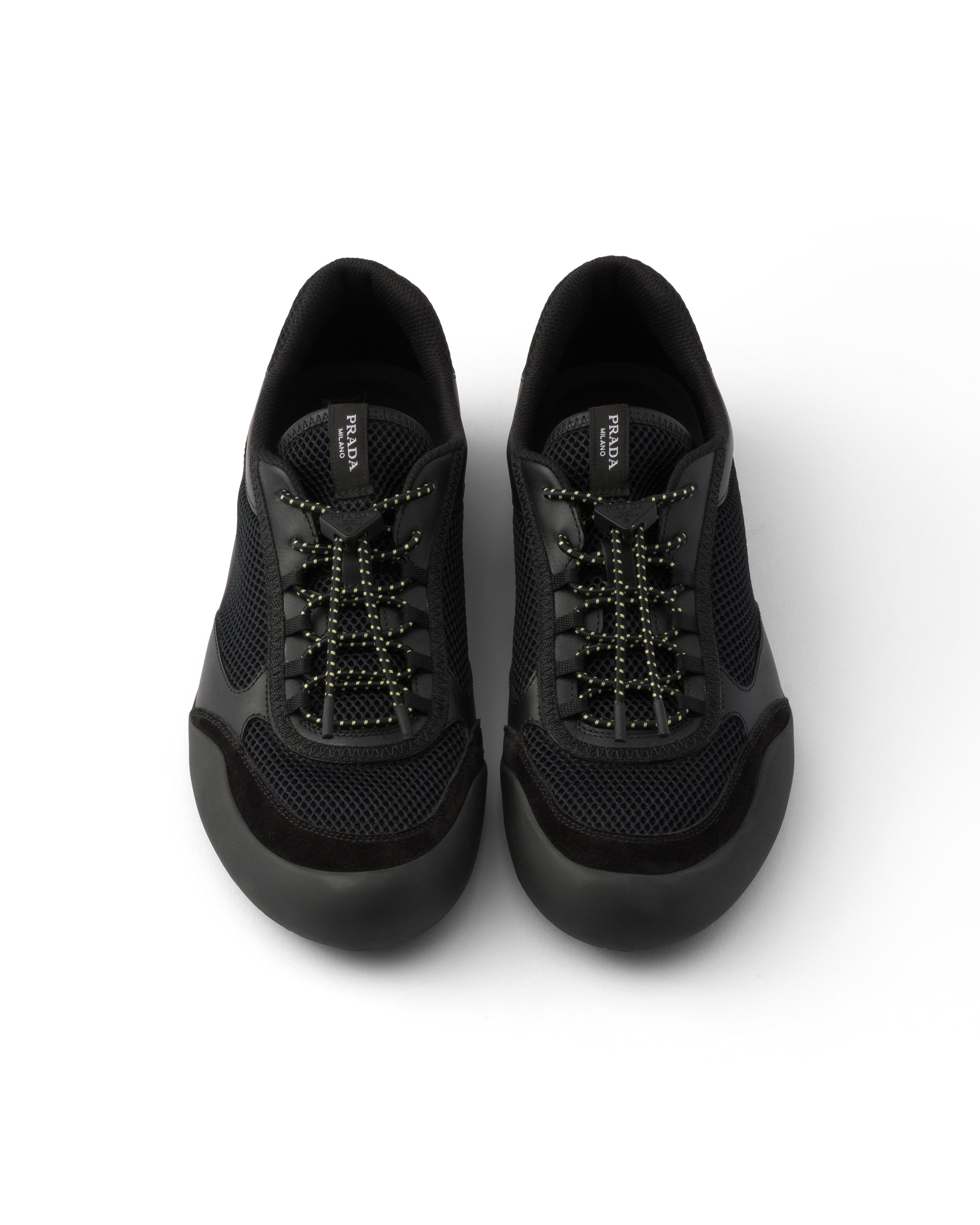 Prada Speedrock Leather And Mesh Fabric Sneakers In Black