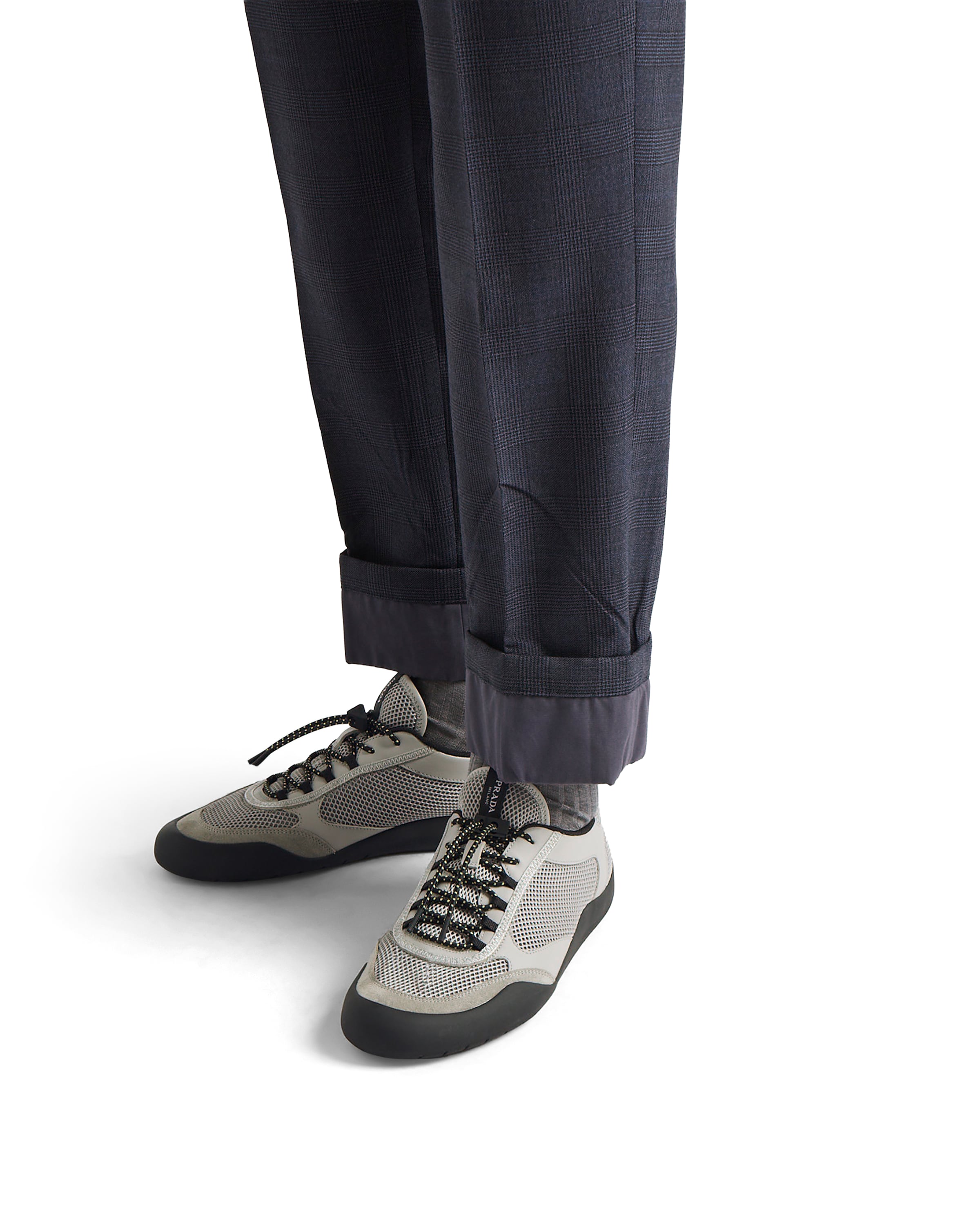 Prada Mesh Panel Sneakers Rubber Sole Design In Gray