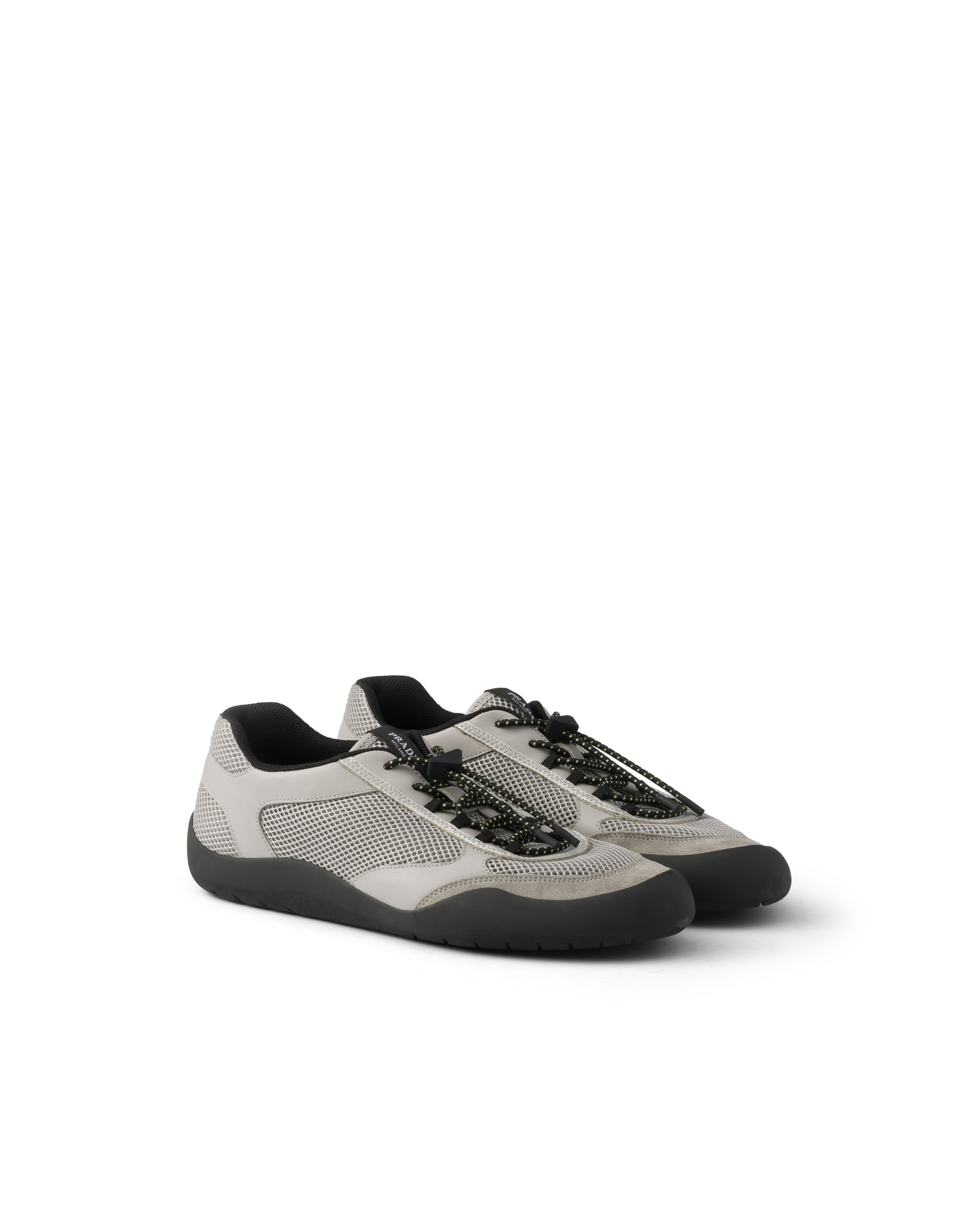 Prada Mesh Panel Sneakers Rubber Sole Design In Gray