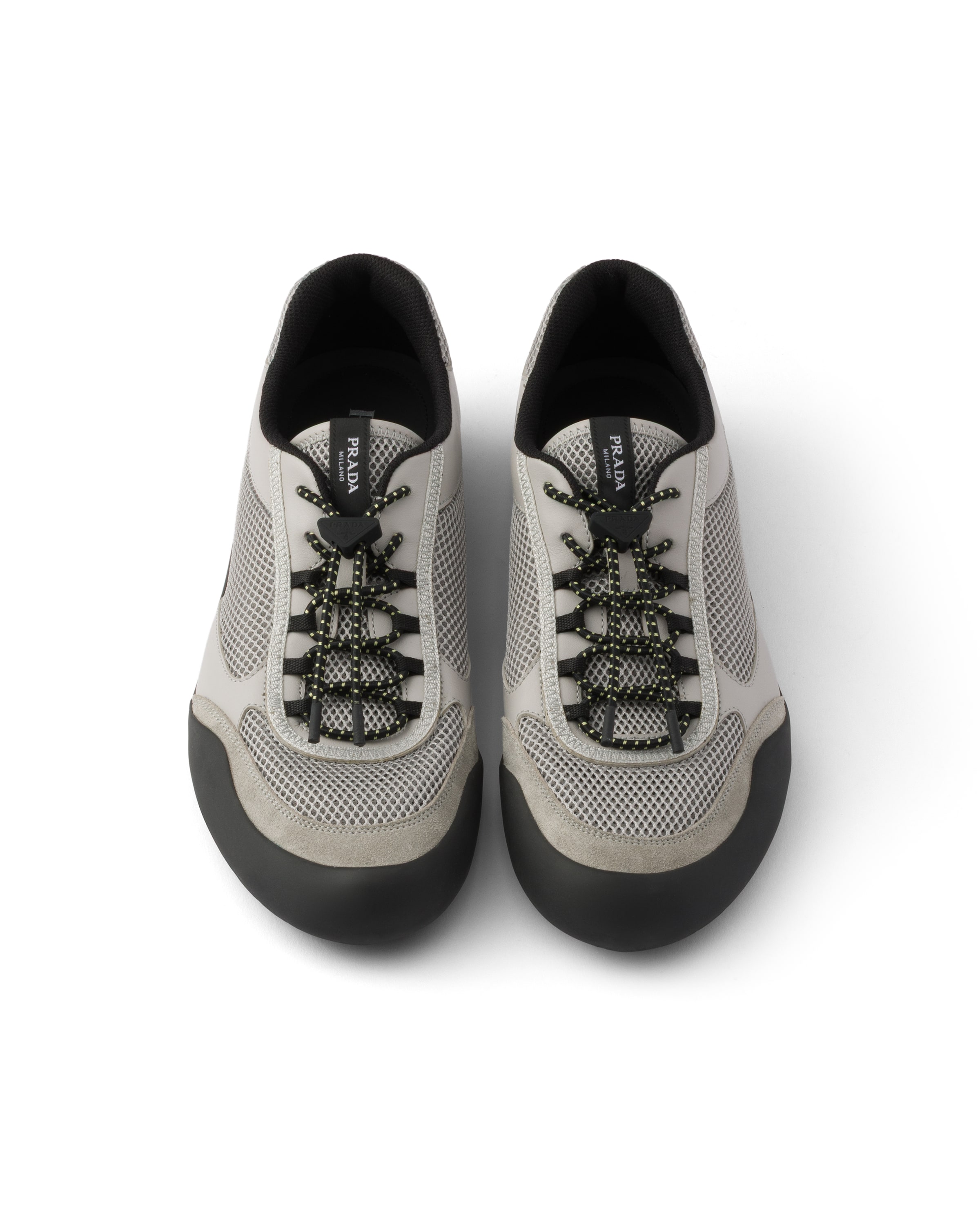 Prada Mesh Panel Sneakers Rubber Sole Design In Gray