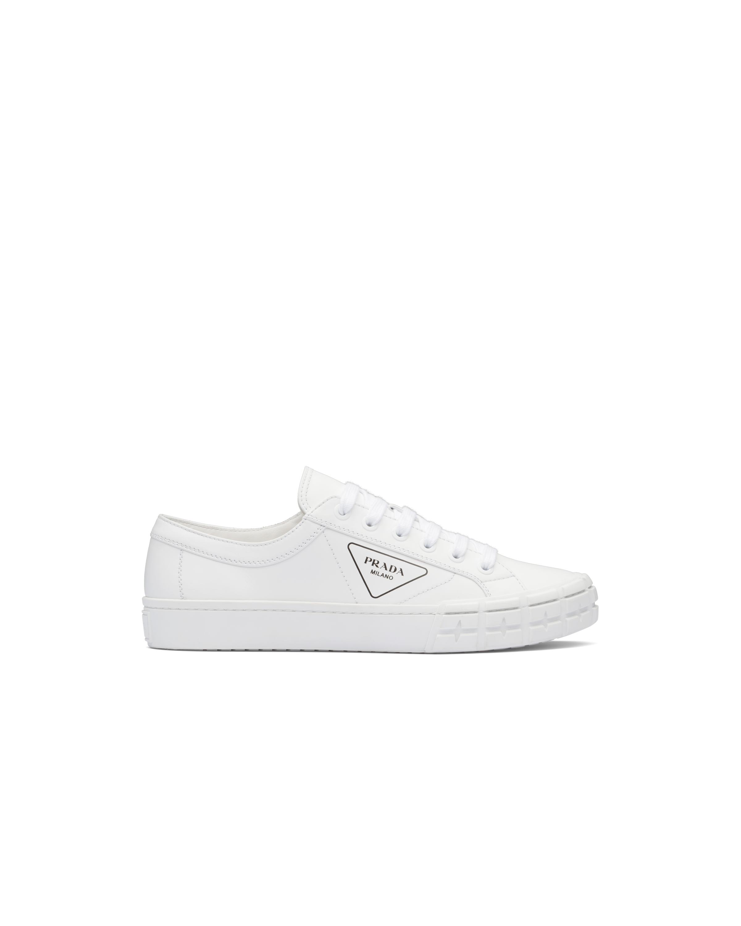 White Cassetta Wheel Leather Sneakers | Prada