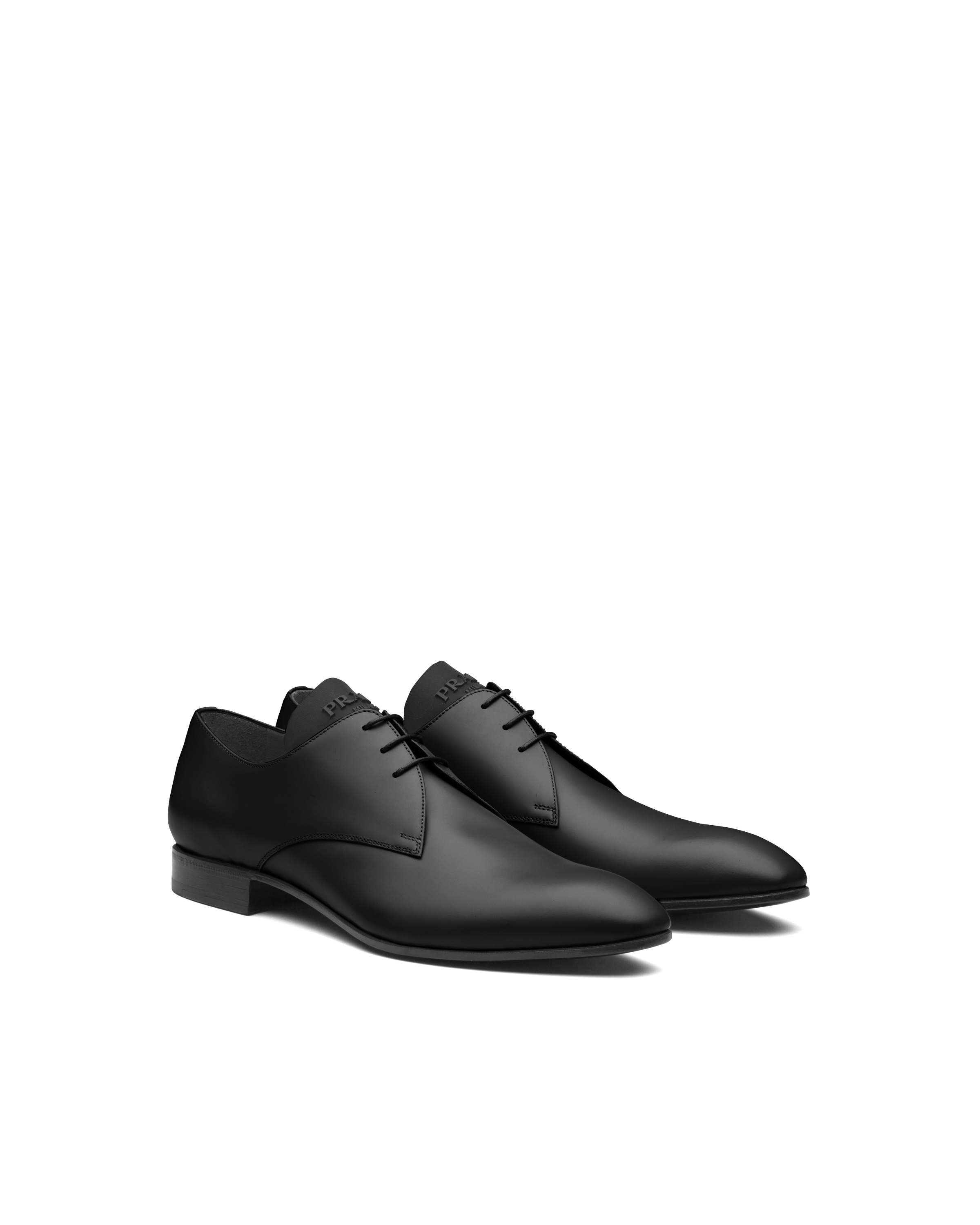 Black Brushed leather derby shoes | Prada