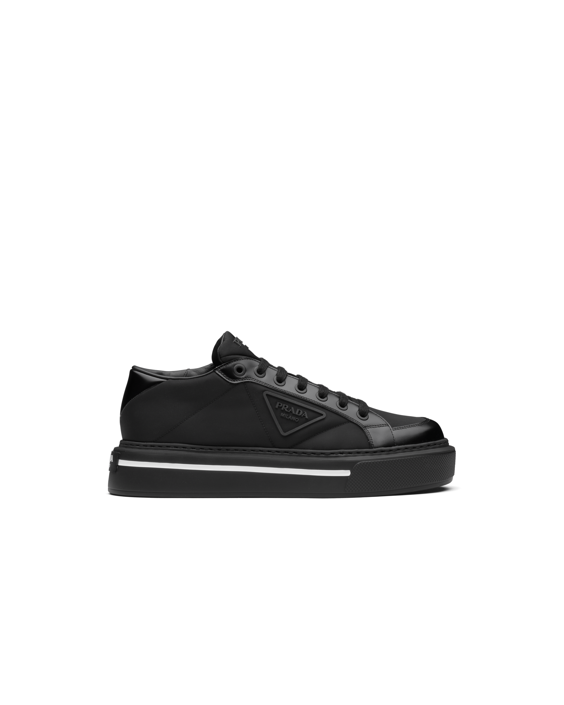prada macro leather and nylon sneakers