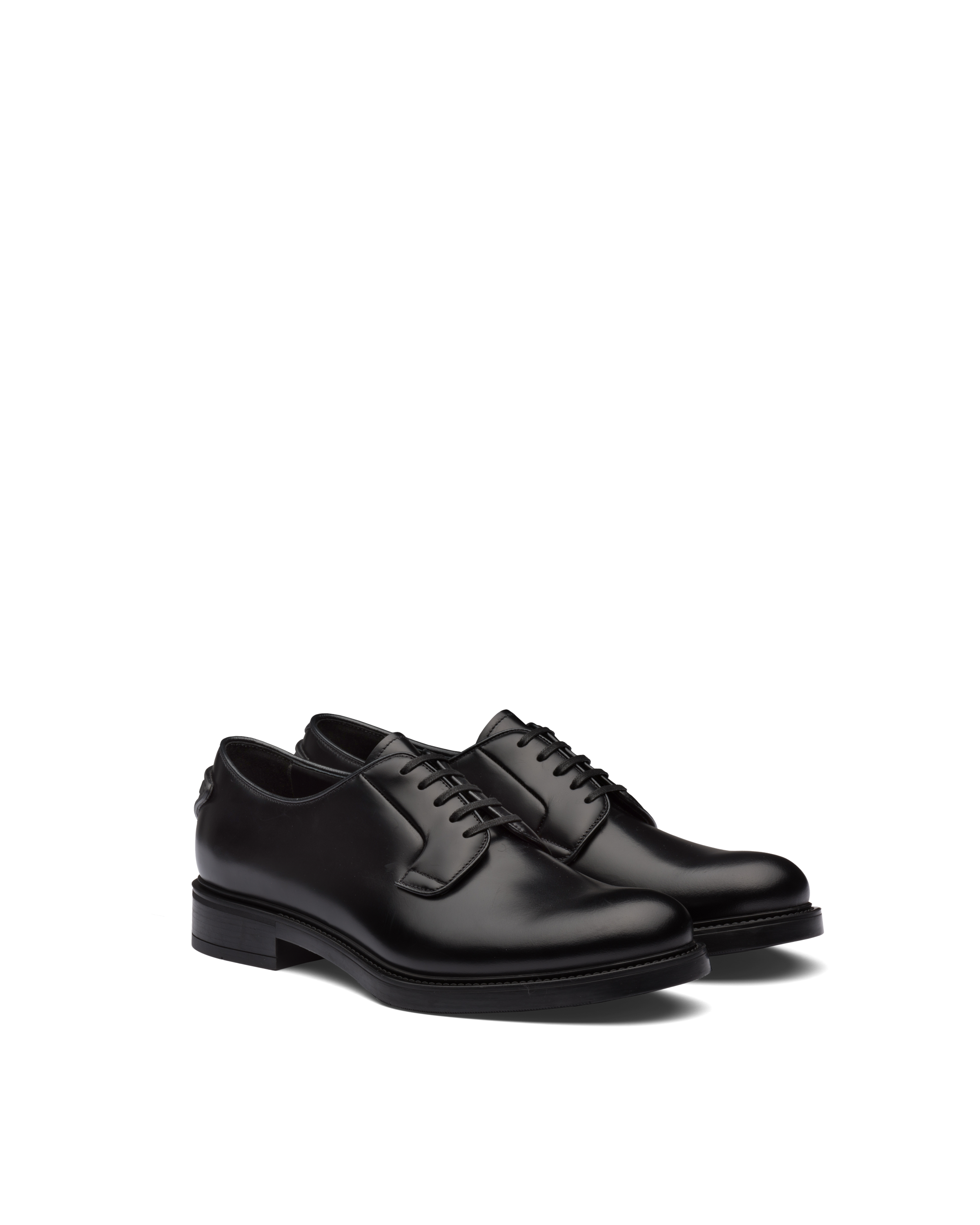 Shop Prada Brushed Leather Derby Shoes In Black