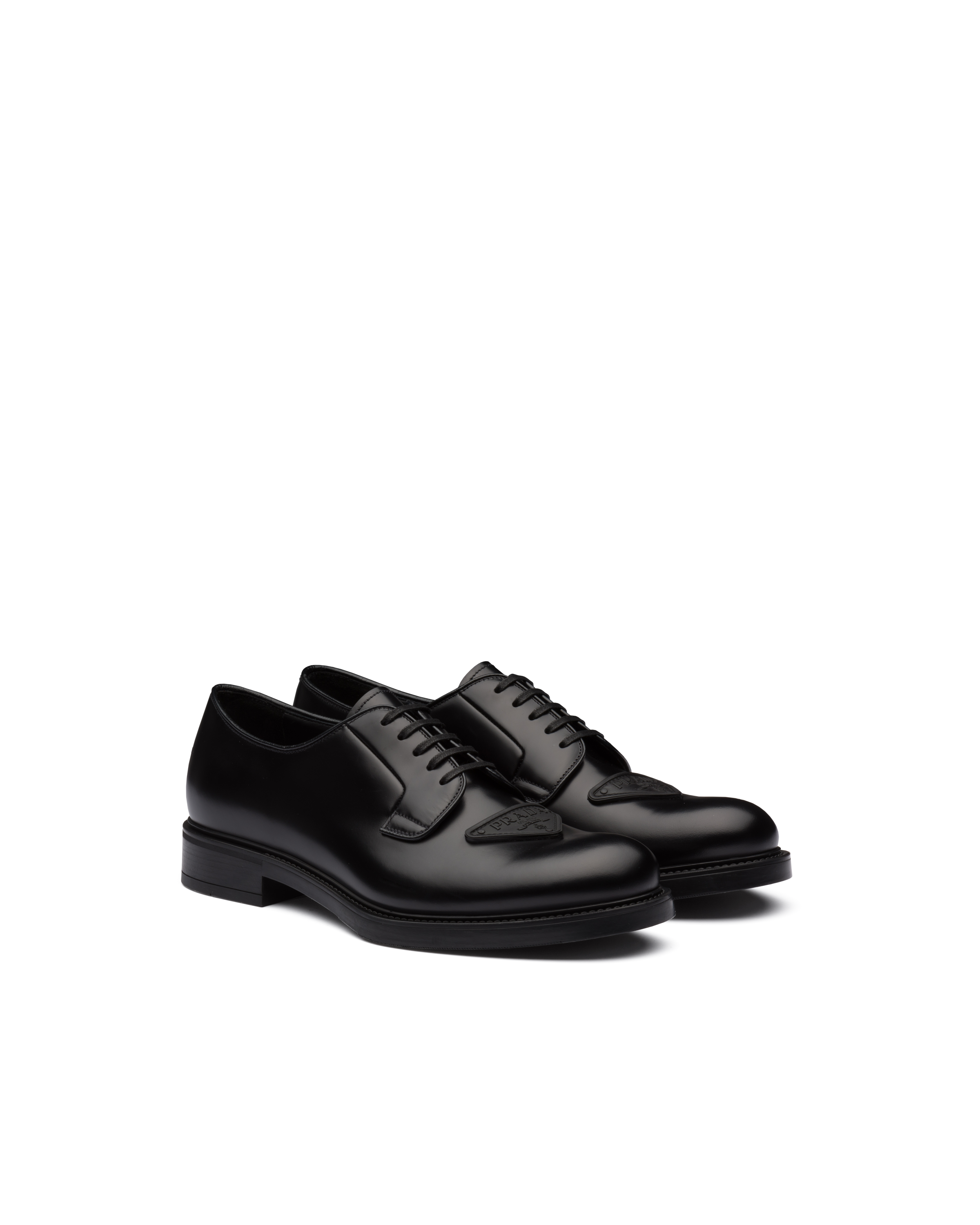 Prada Brushed Leather Derby Shoes In Black ModeSens