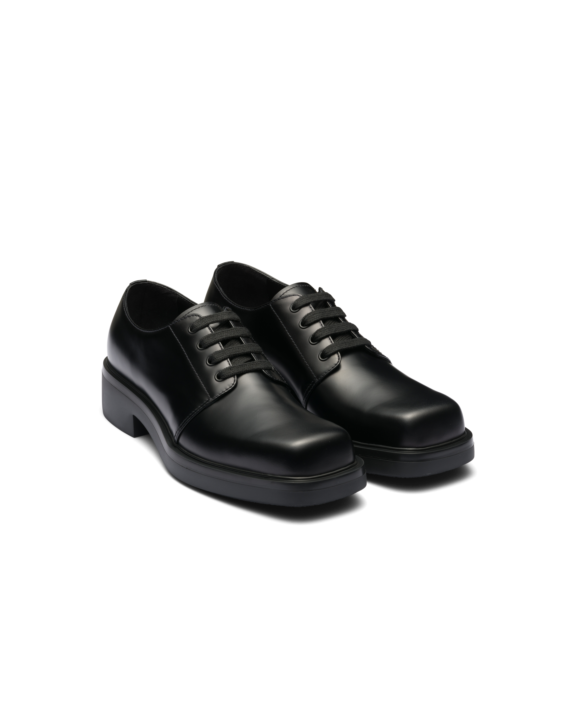 Prada Brushed Leather `derby` Shoes In Black