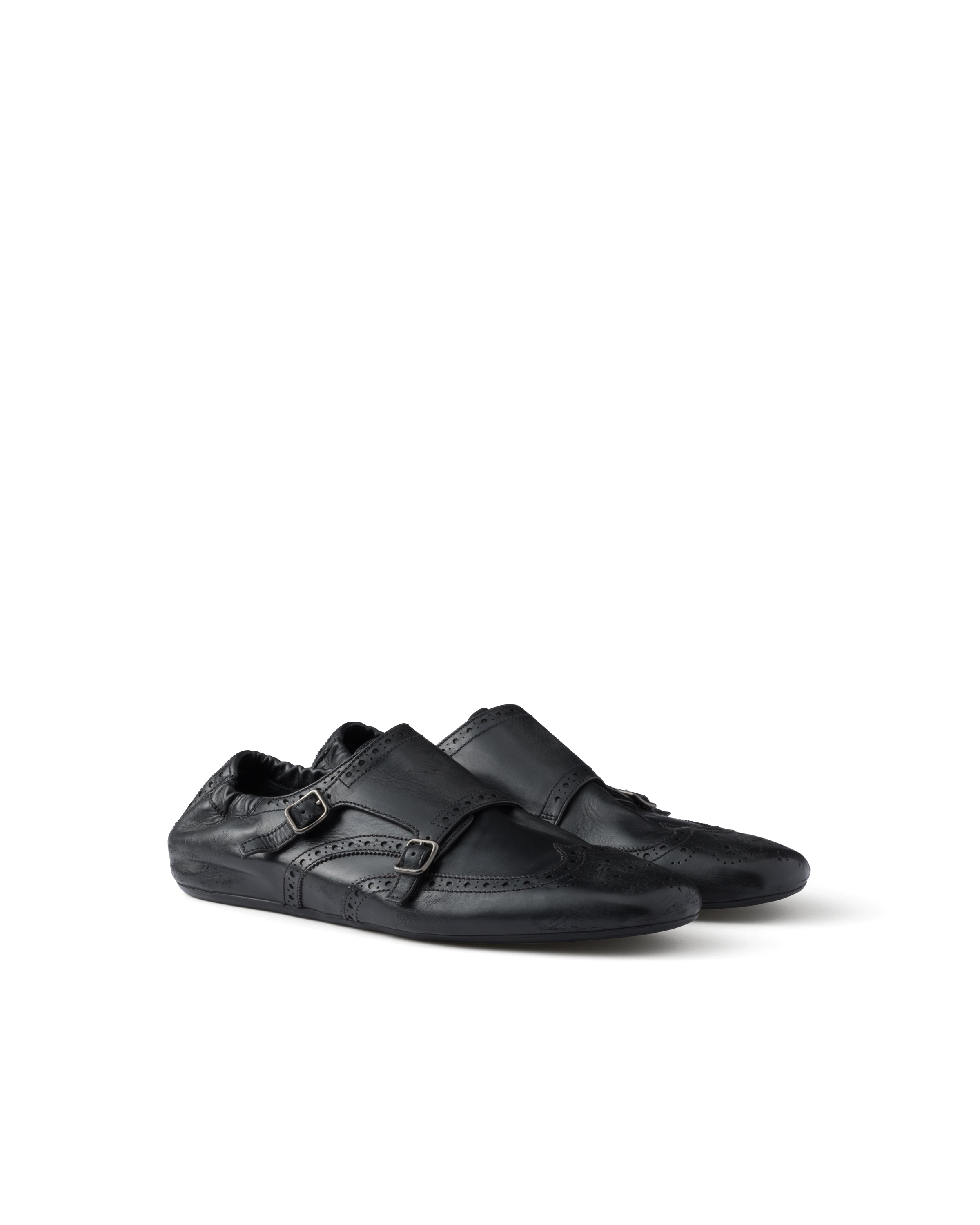 Prada Shuffle Double Monk Strap Shoes, Men, Black, Size 9