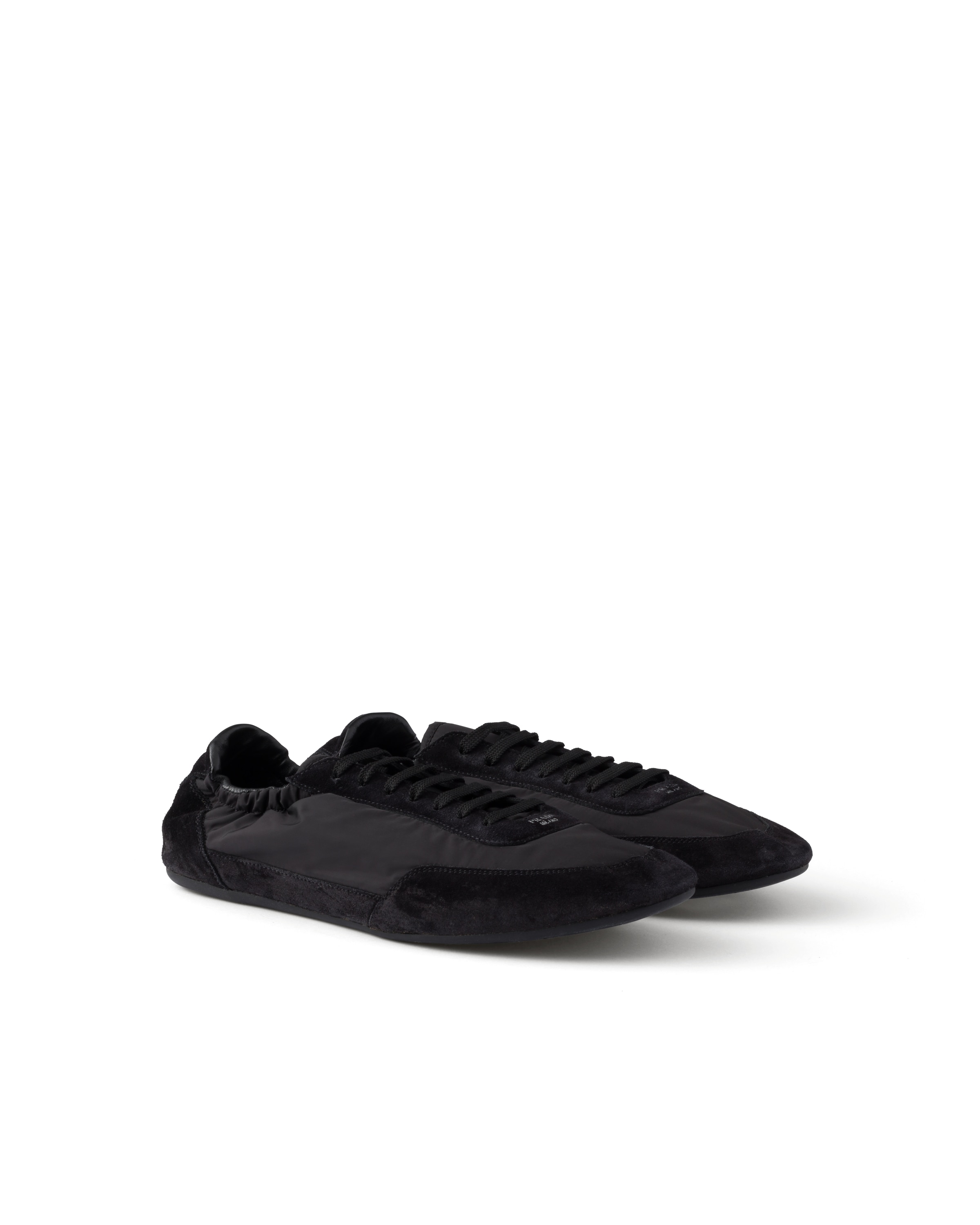 Prada Collapse Re-nylon And Suede Elasticized Sneakers In Black