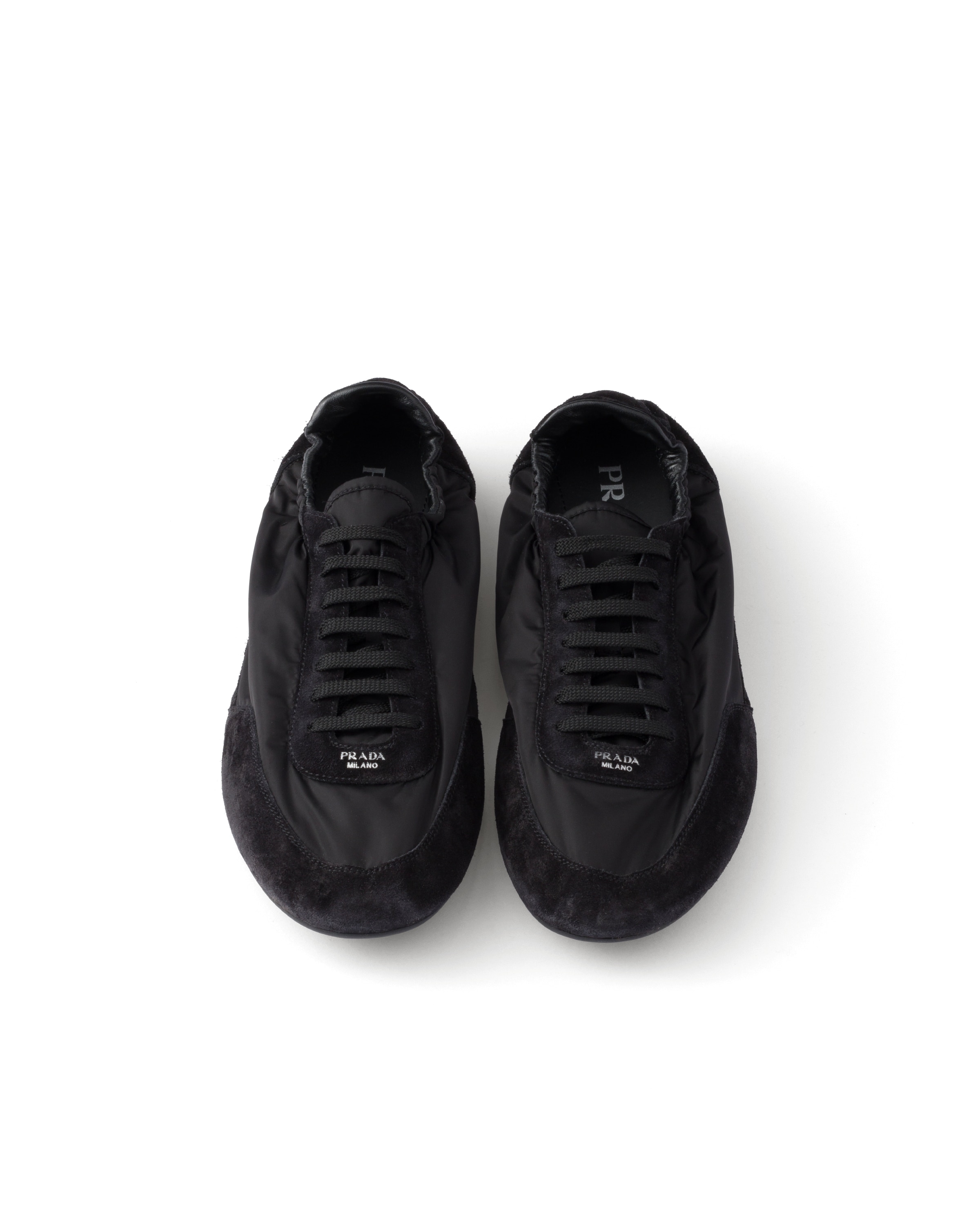 Prada Collapse Re-nylon And Suede Elasticized Sneakers In Black