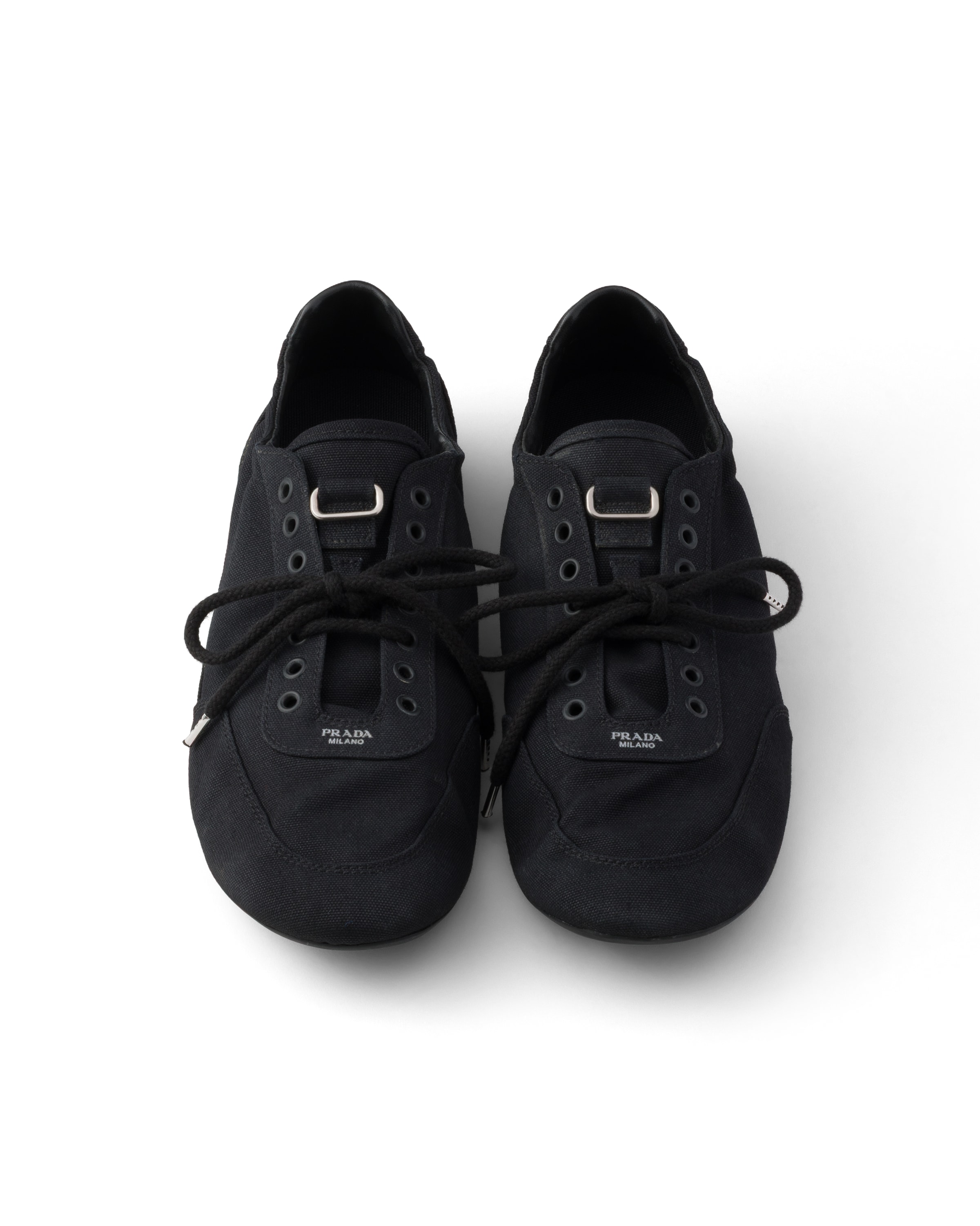 Prada Men's Collapse Canvas Sneakers In Black