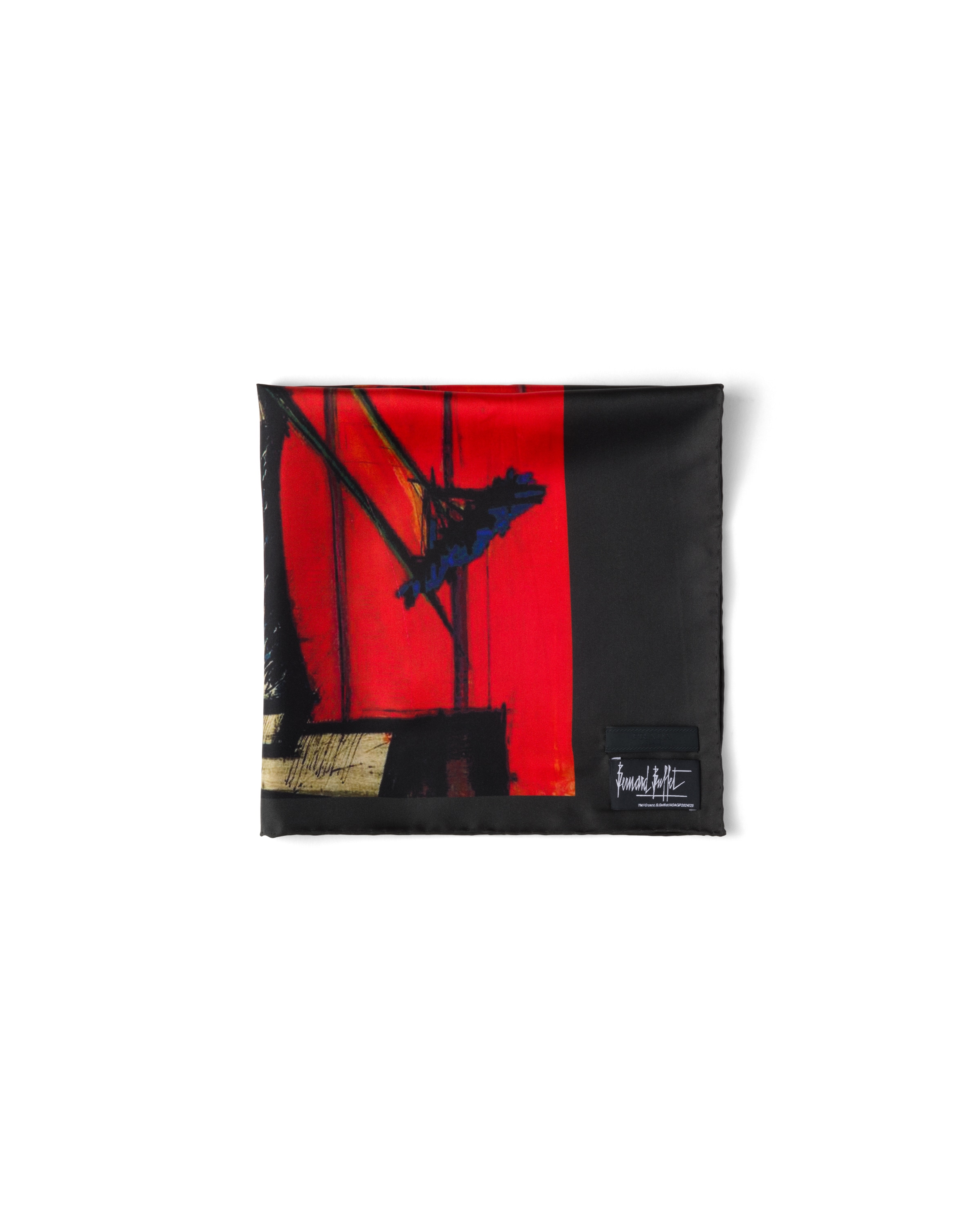 Prada Foulard En Sergé Imprimé 55x55, Homme, Asphalte/rouge