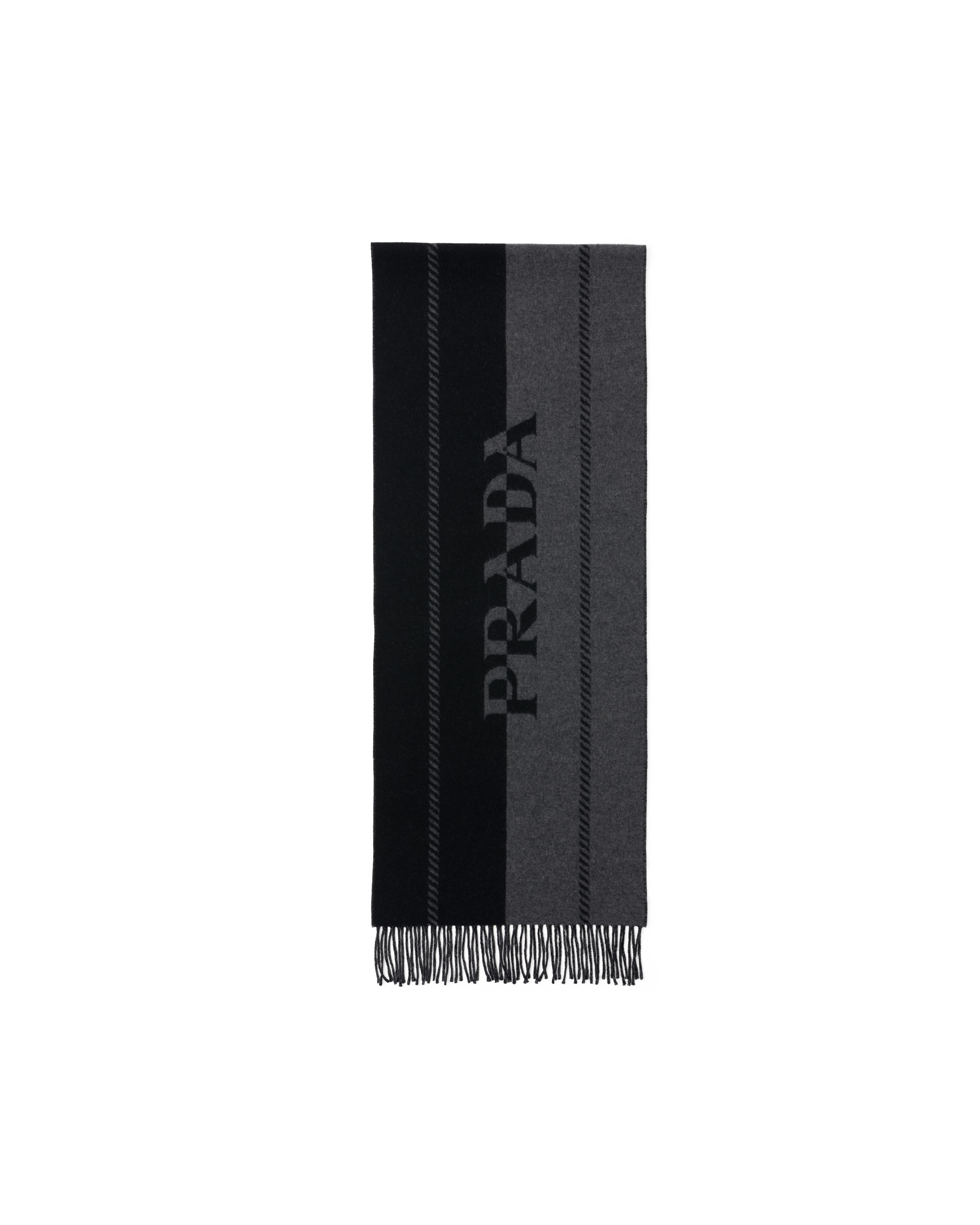 Prada Sciarpa Logo Jacquard Piccola In Lana, Uomo, Ardesia/nero