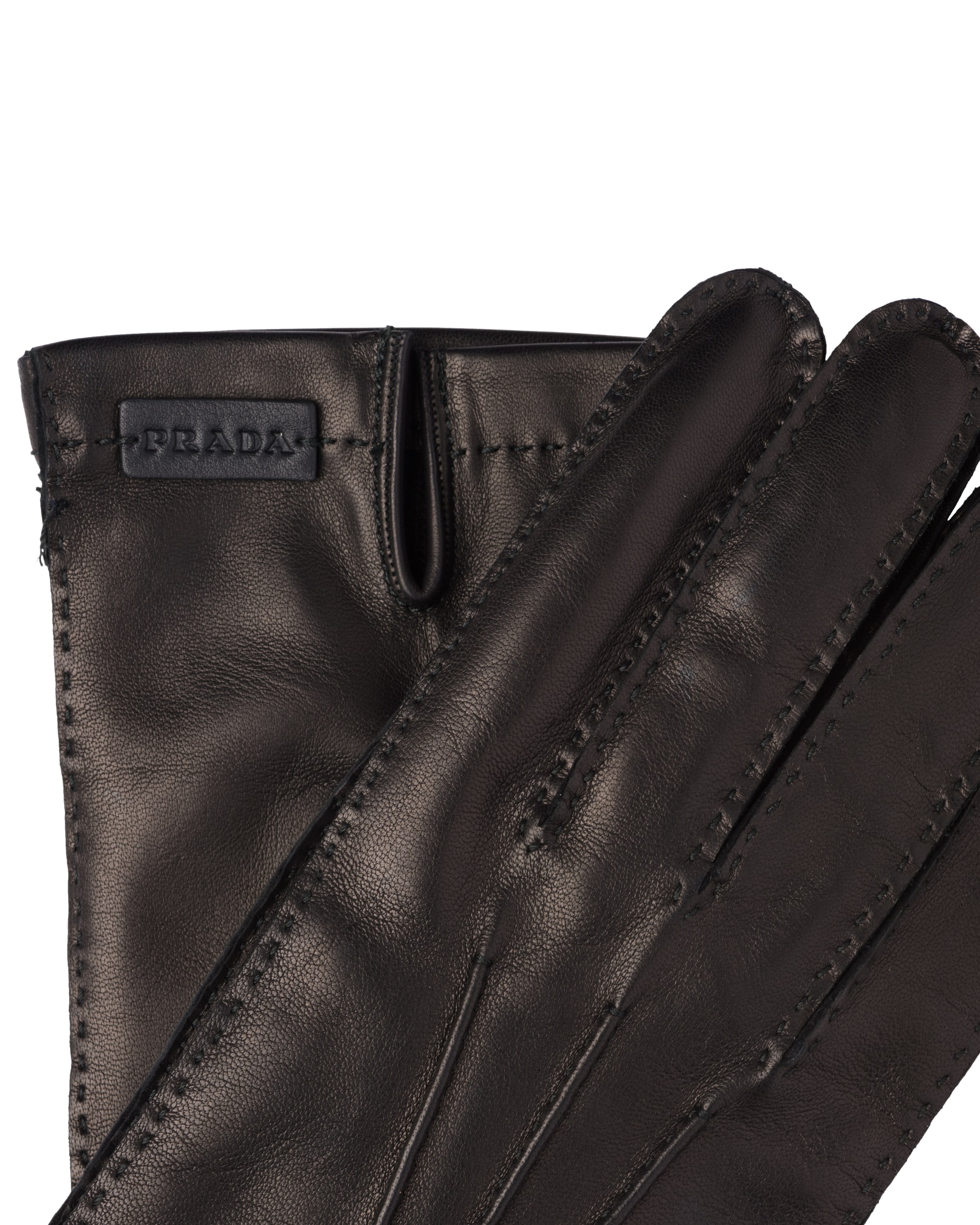Black Leather and cashmere gloves Prada