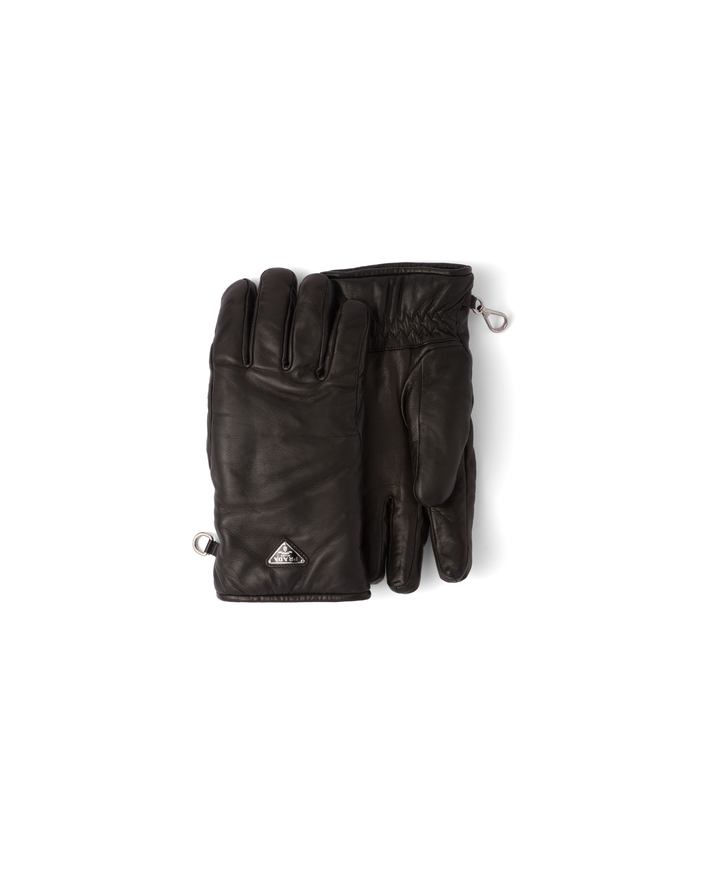 Prada Triangle-logo Leather Gloves In Black