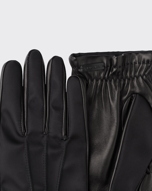 Re-Nylon and nappa leather gloves - Black