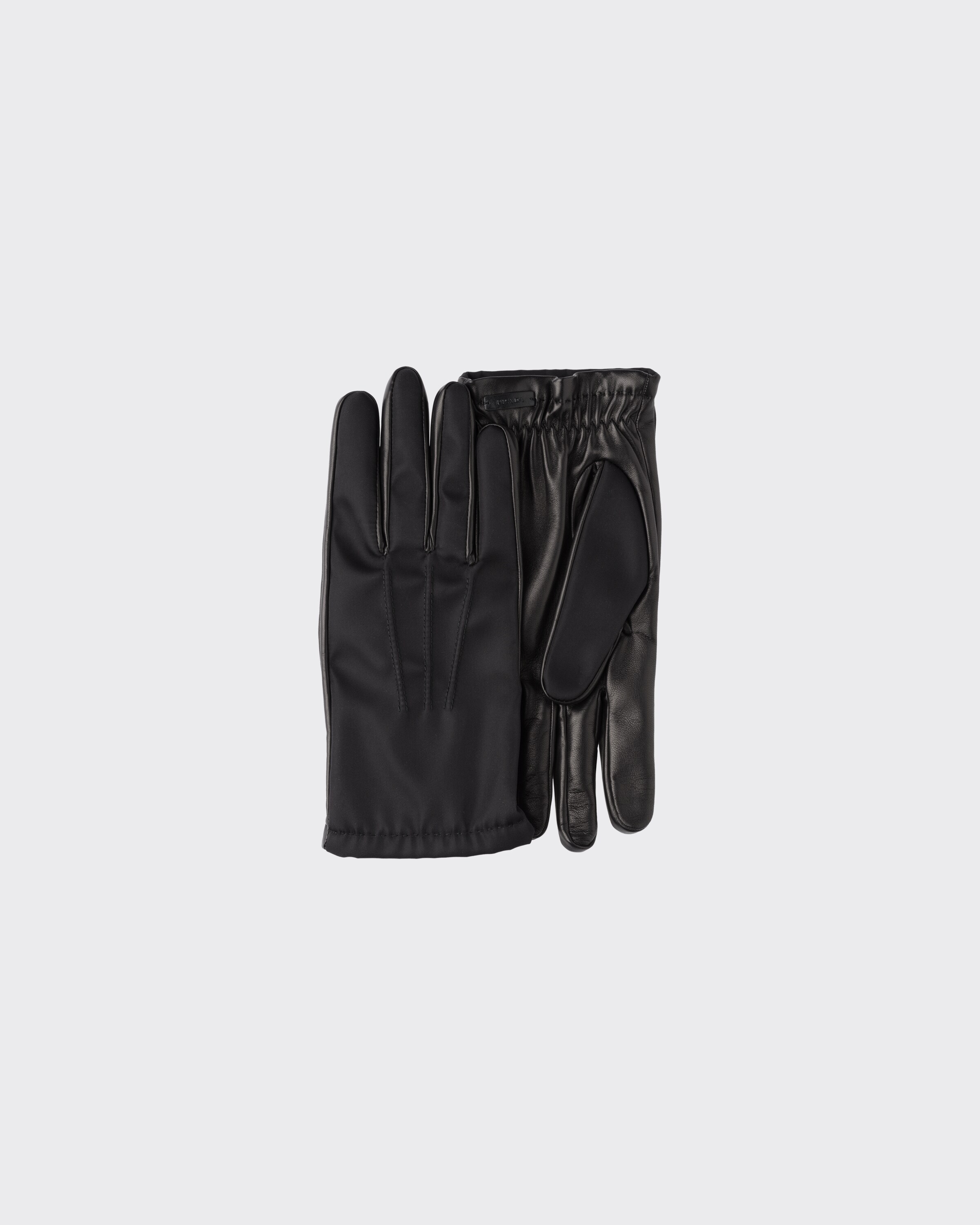 Shop Prada Fabric And Leather Gloves In Black