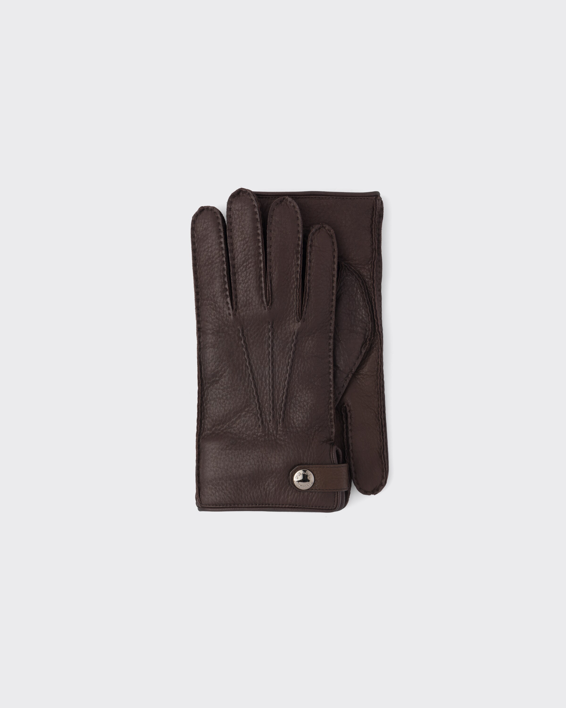 Prada Leather Gloves, Man, Dark Brown, Size 8,5