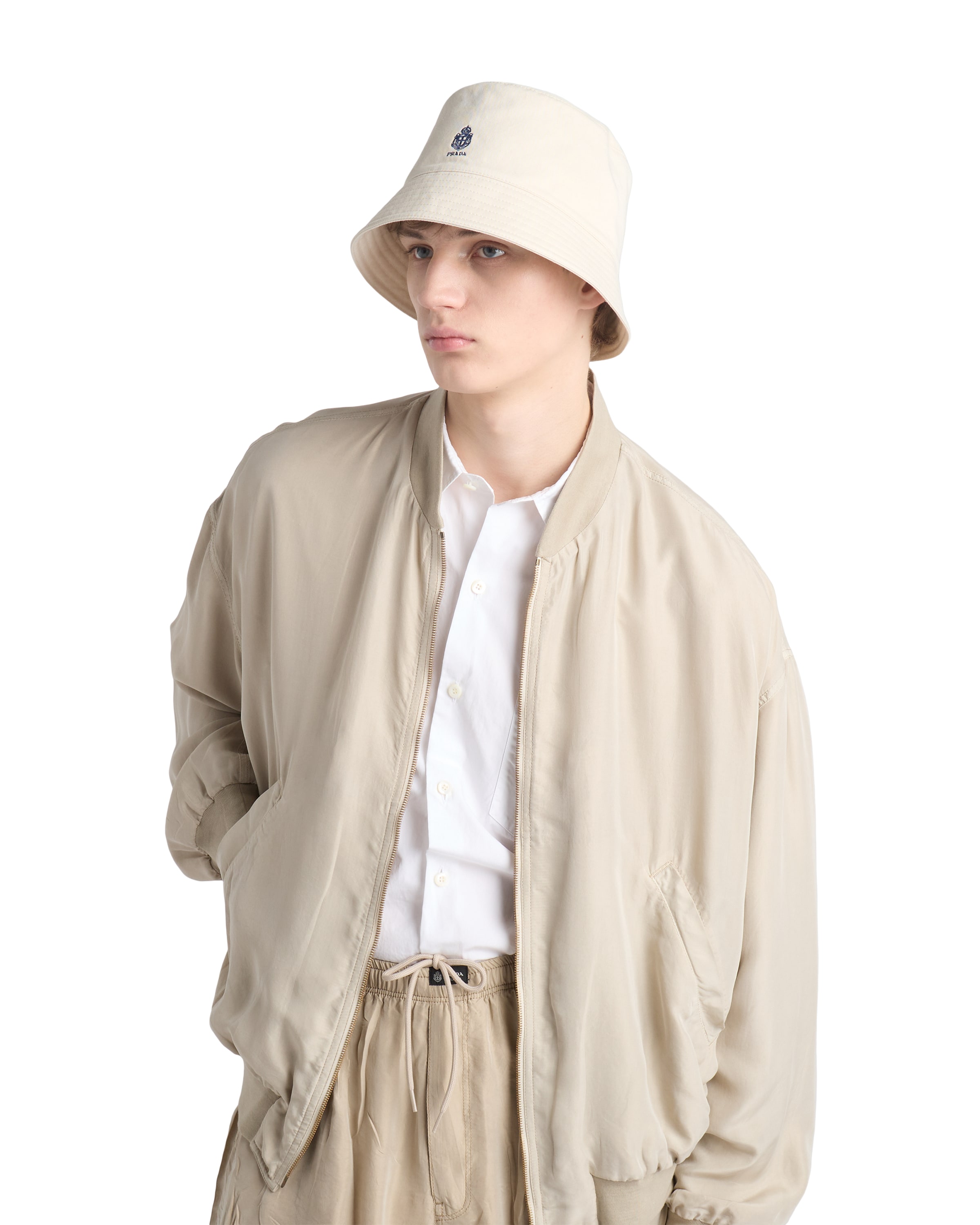 Prada Mens Neutral Old Gabardine Cotton Bucket Hat In Red