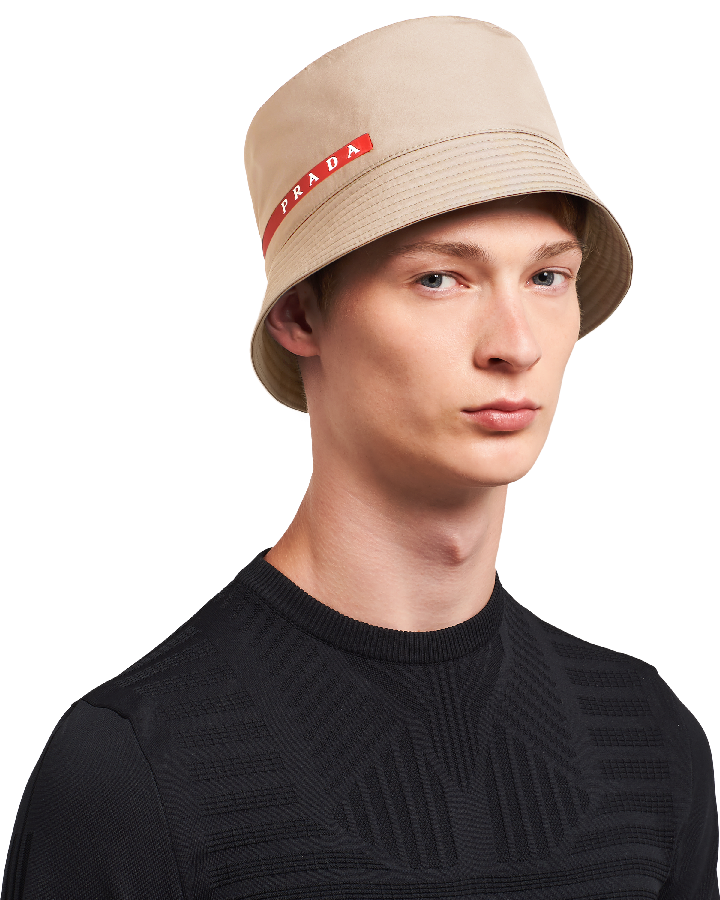 beige prada bucket hat