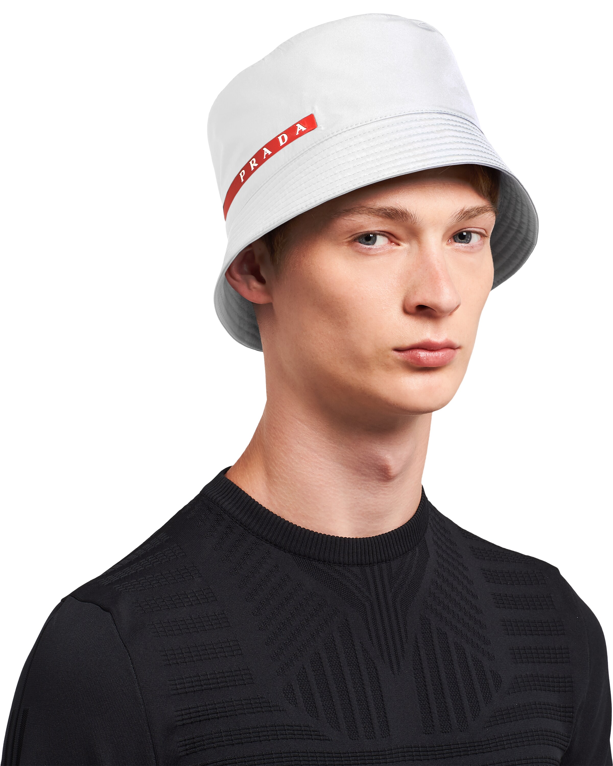 Chalk White Technical Fabric Bucket Hat Prada