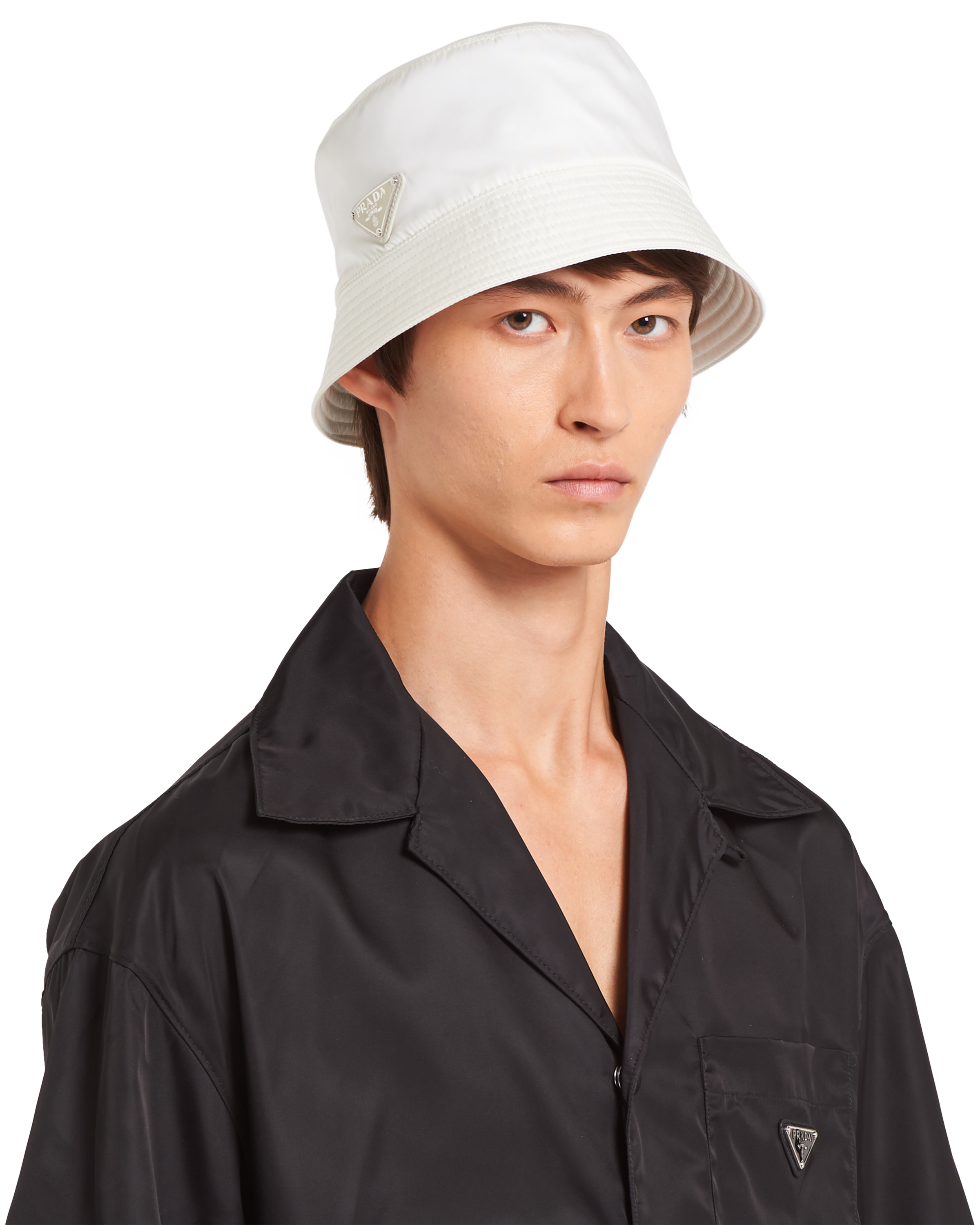 white bucket hat prada
