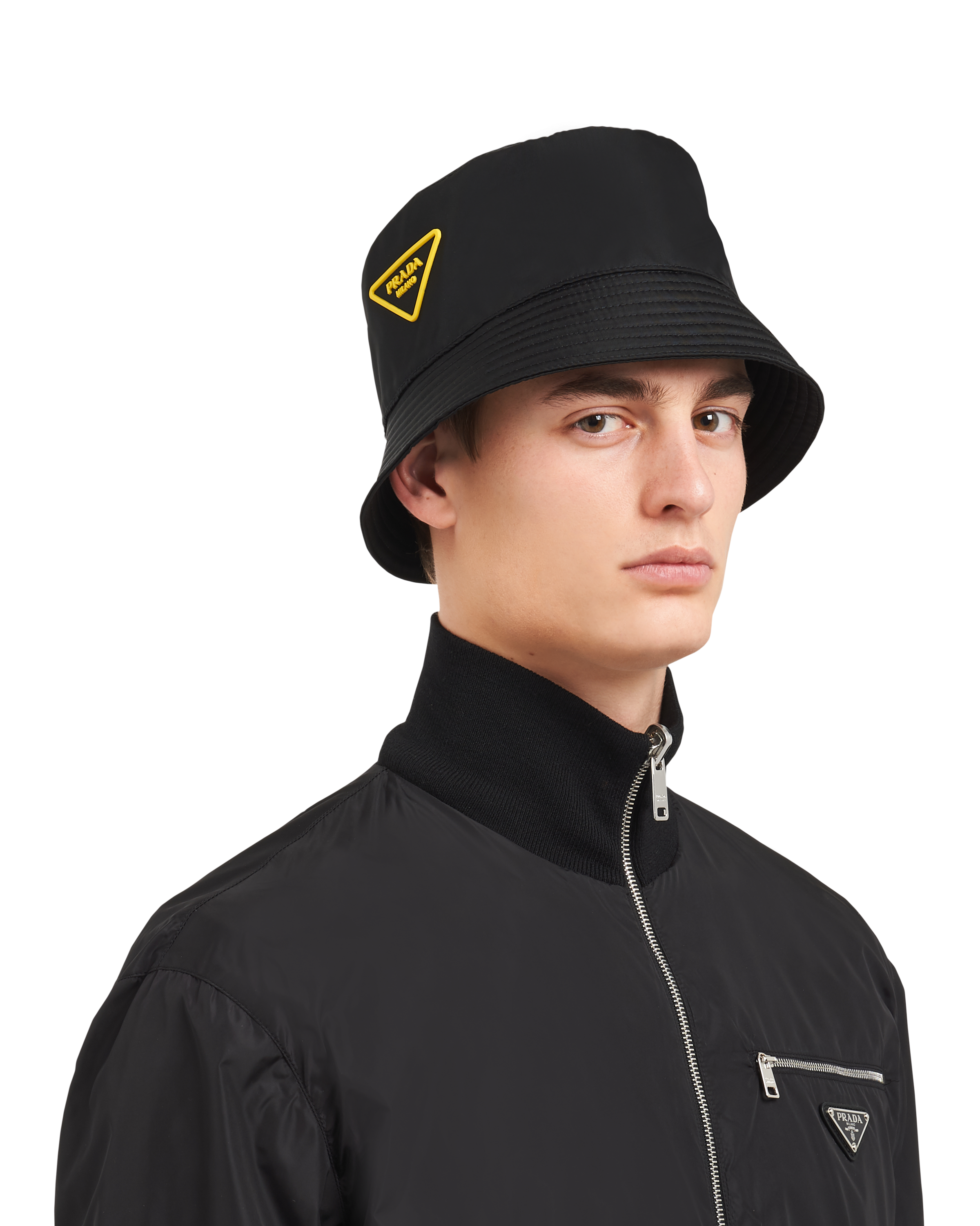 prada black nylon bucket hat
