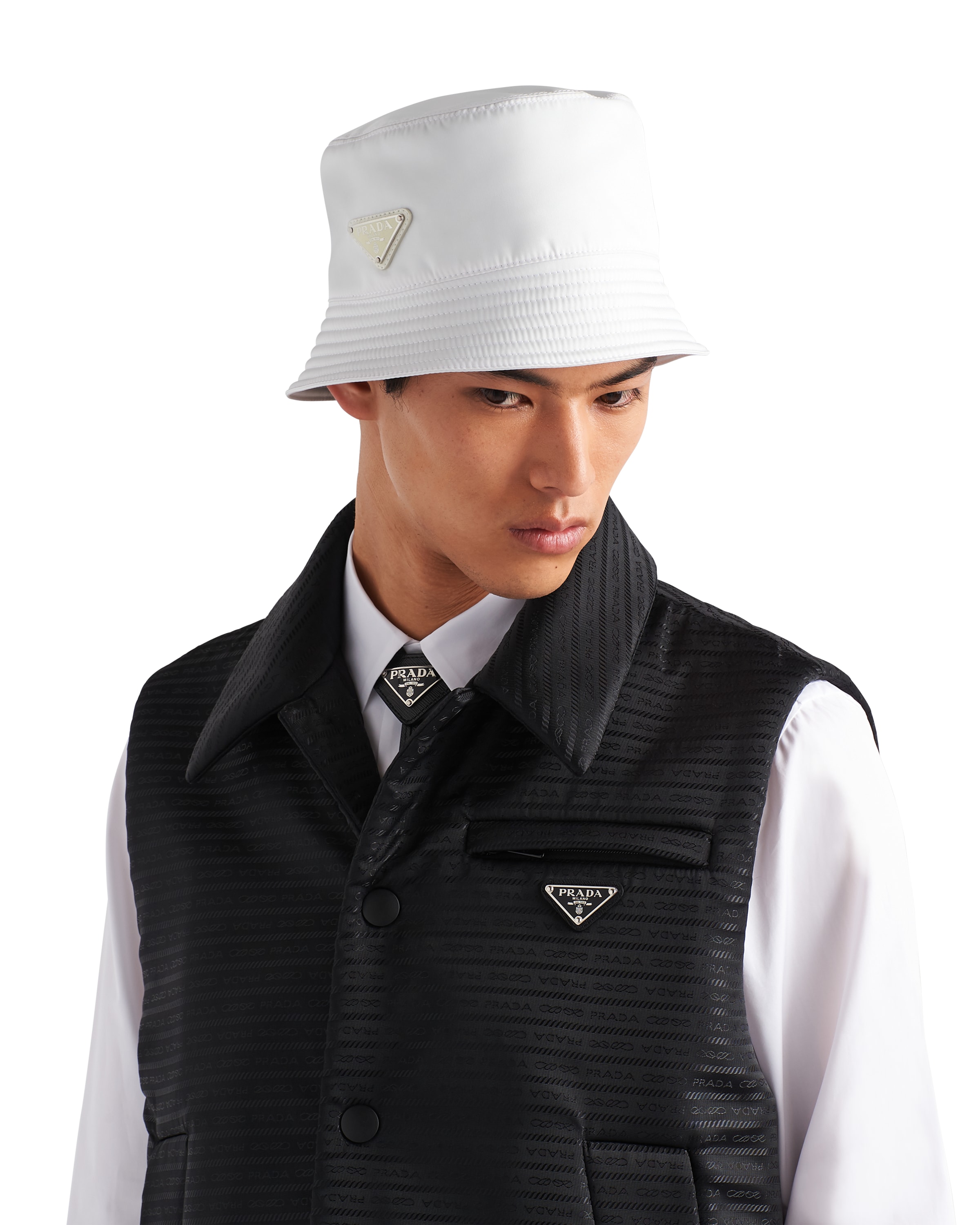 Prada Triangle-logo Bucket Hat In White