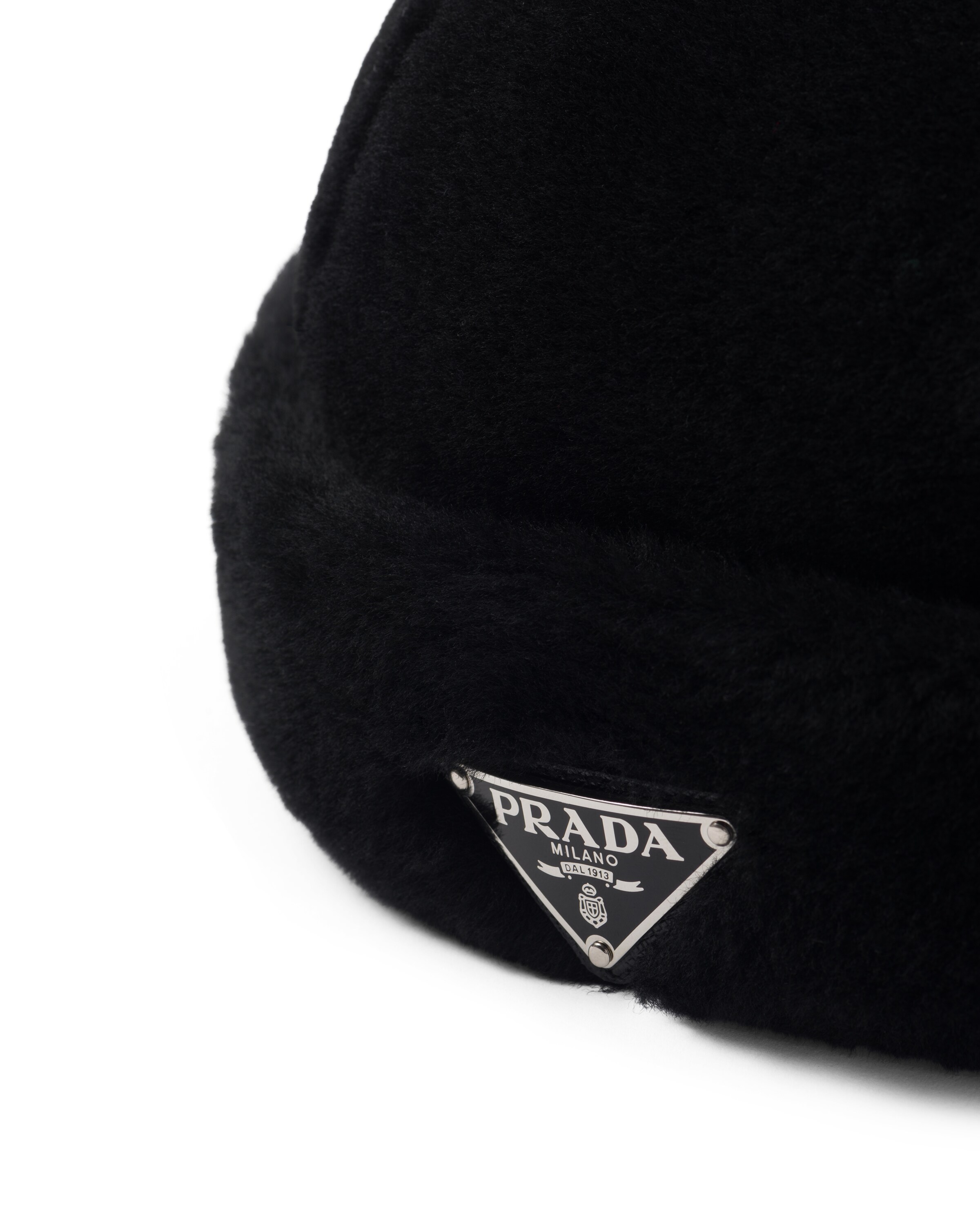 Prada Shearling Hat In Black