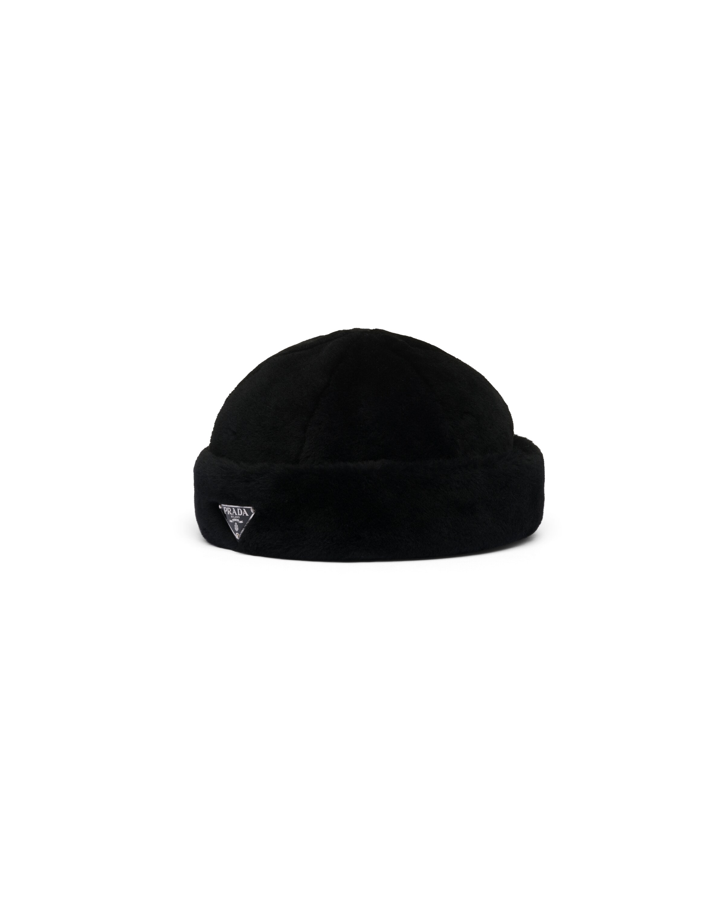 Prada Shearling Hat In Black