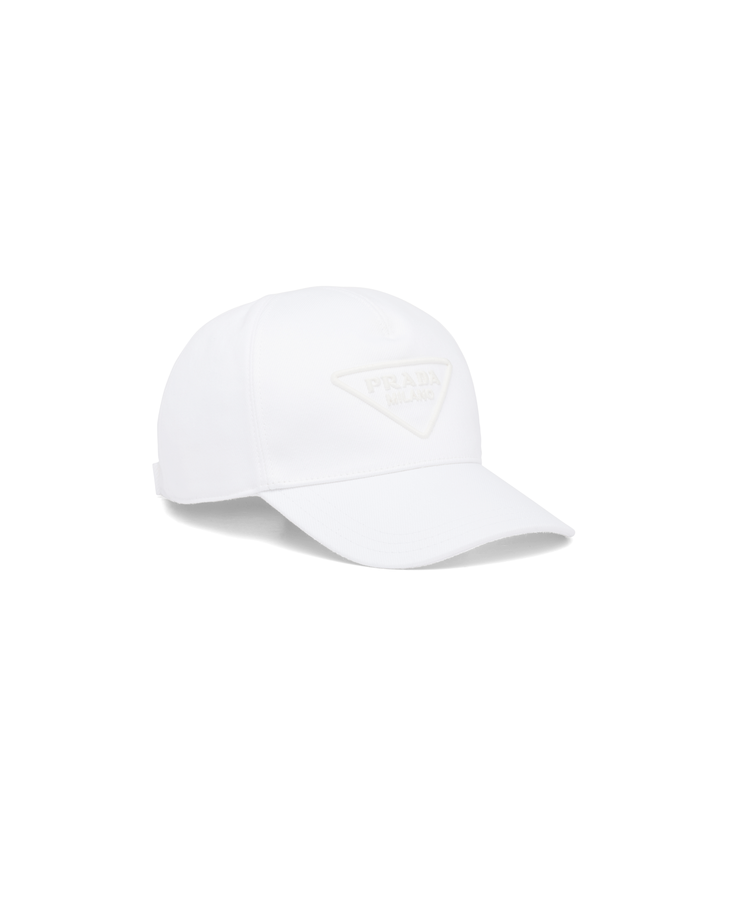 Prada Triangle-logo Denim Baseball Cap In White