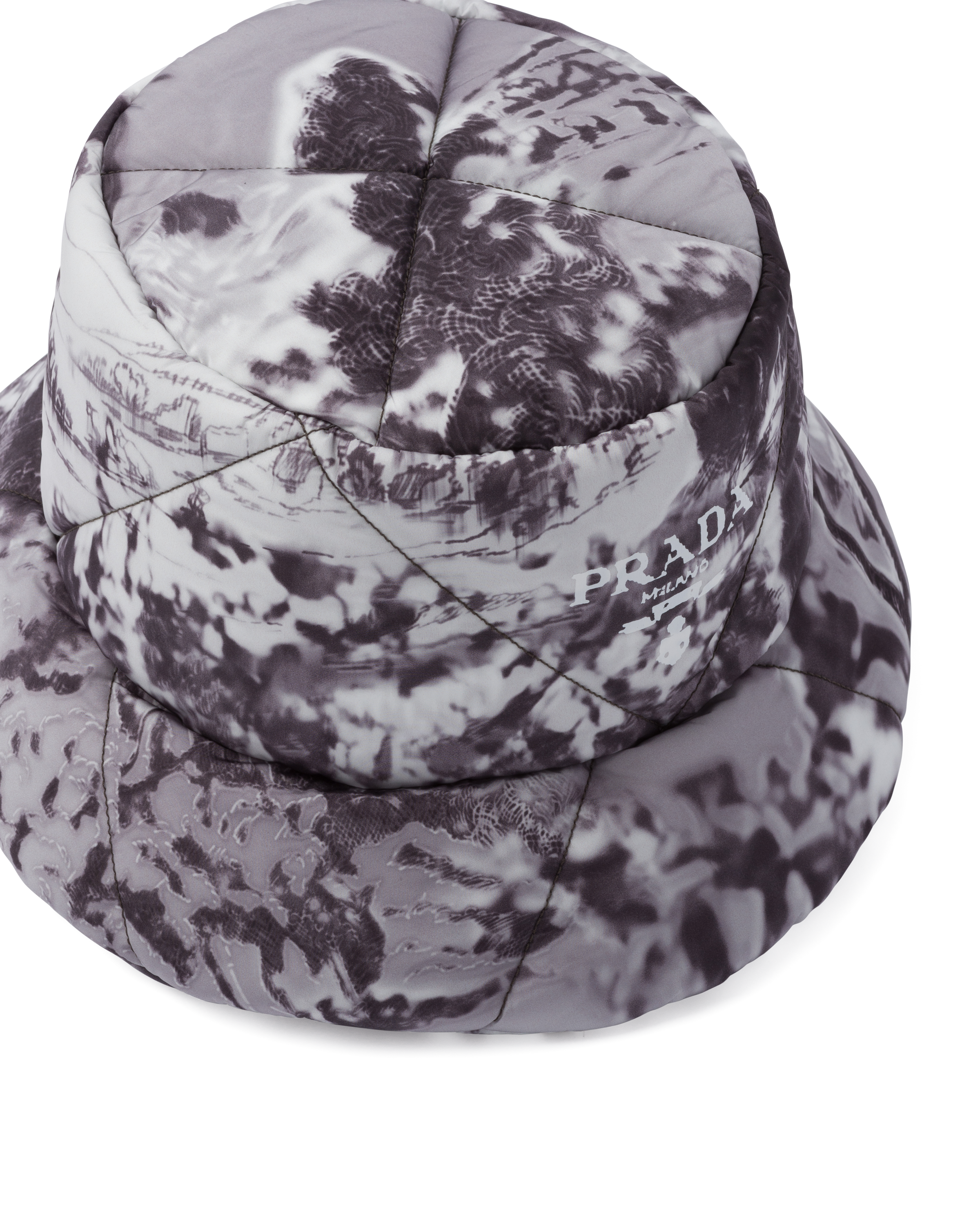 Cloudy Gray Printed Re-Nylon bucket hat 