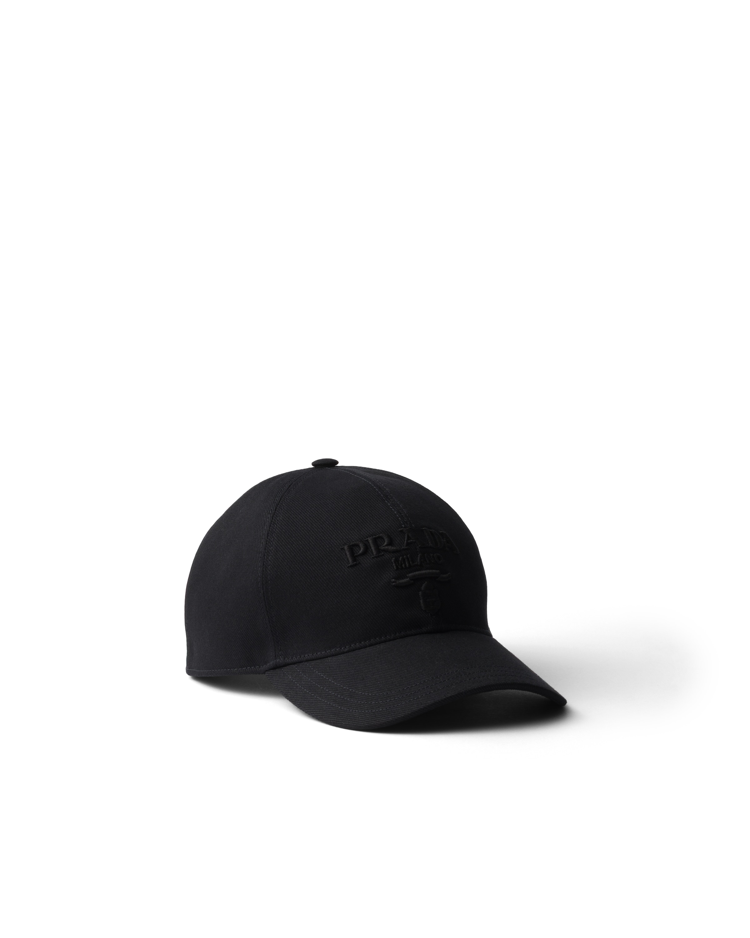 Prada Mens Black Drill Logo-embroidered Cotton-canvas Baseball Cap In Black