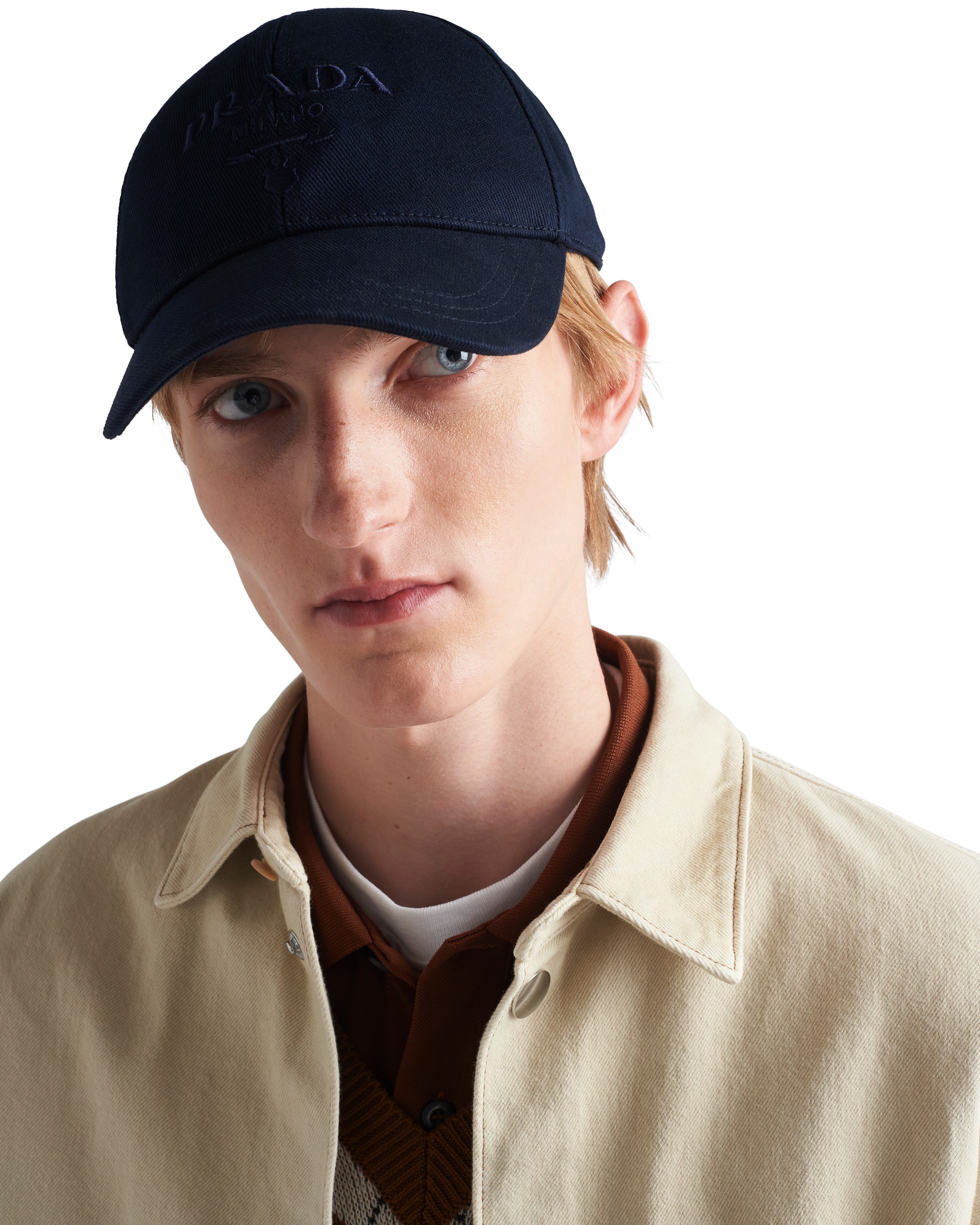 Prada Drill Baseball Cap In Navy