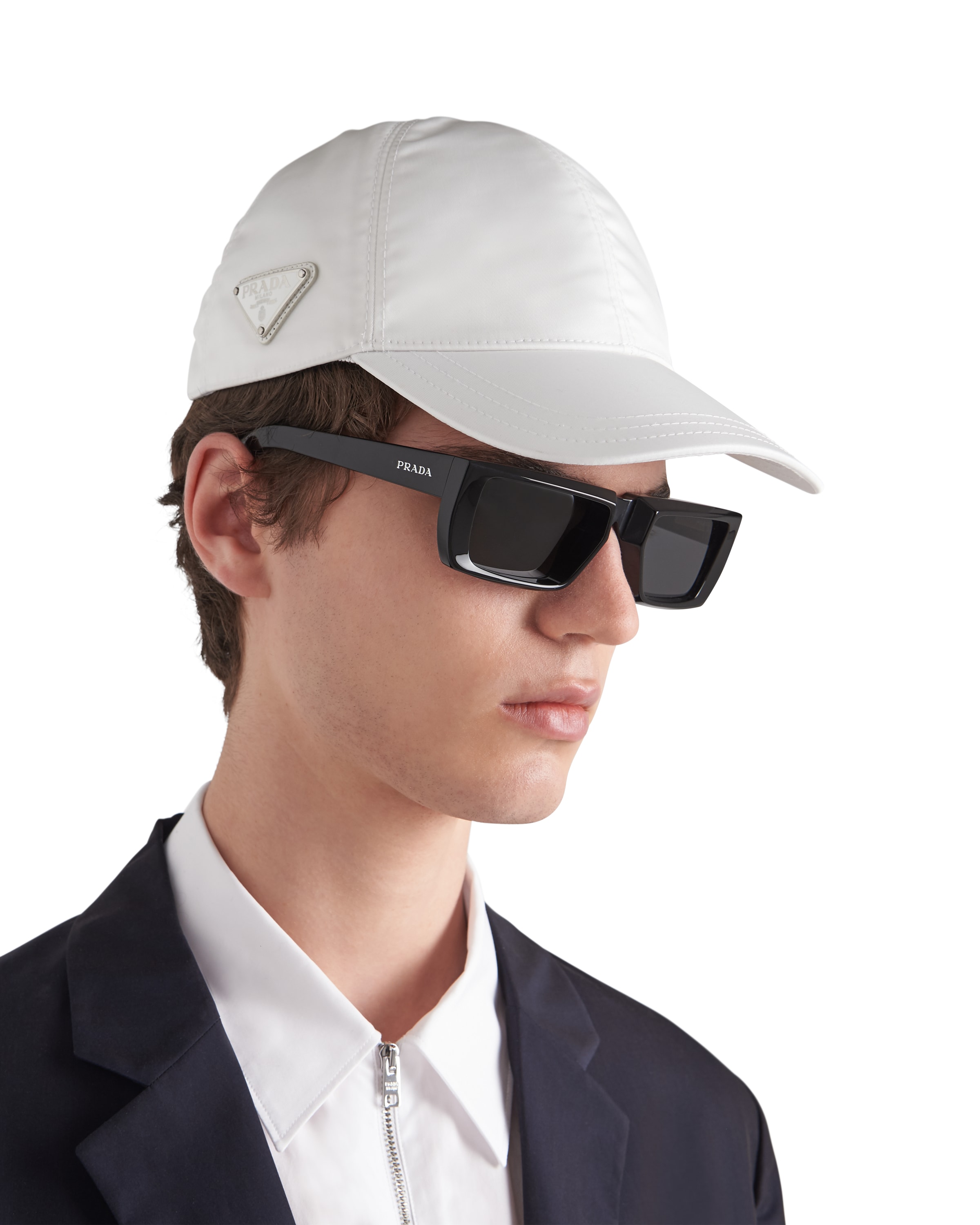 Prada Triangle-logo Baseball Cap In White