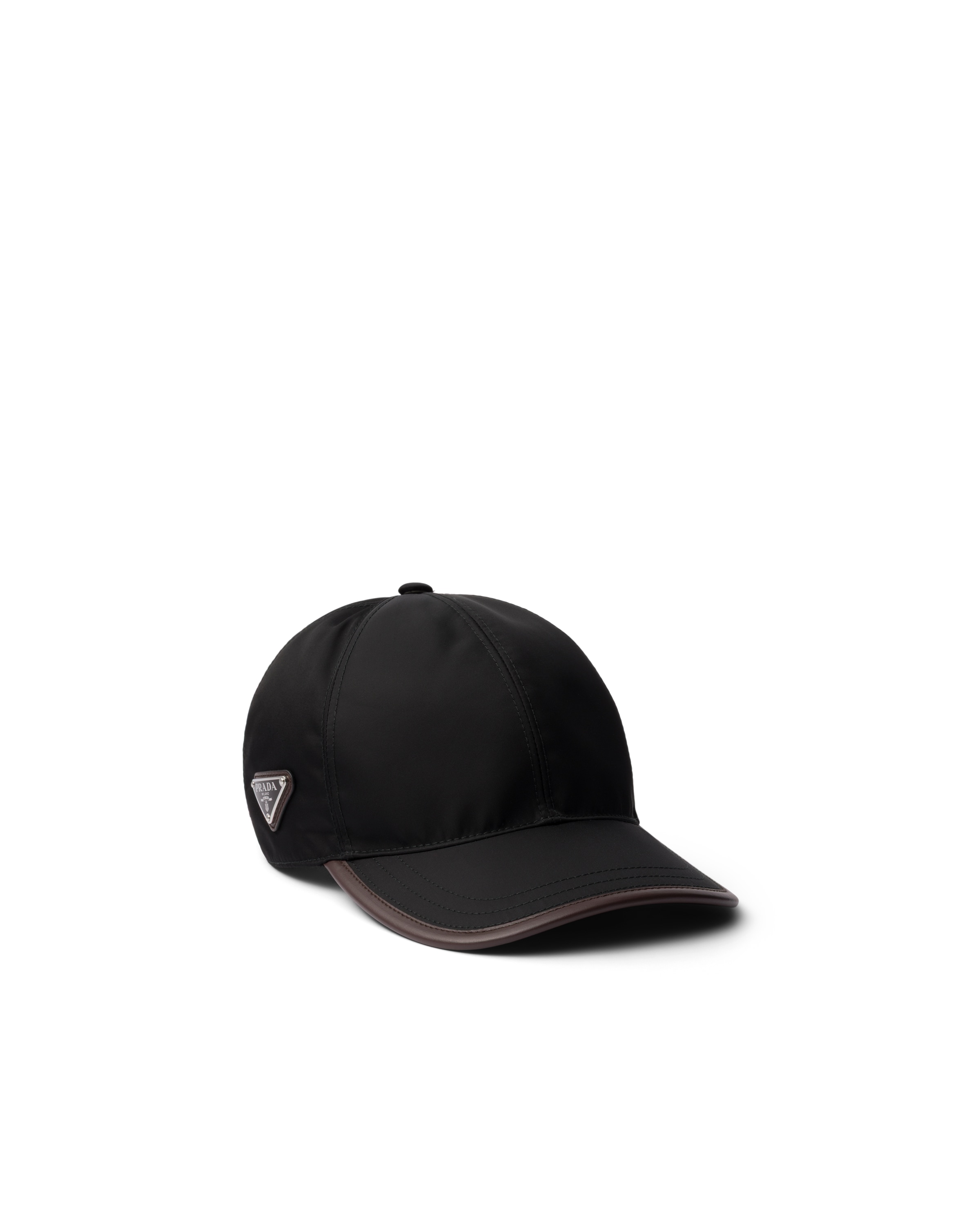 Prada Renylon Baseball Cap Curved Brim Design In Black