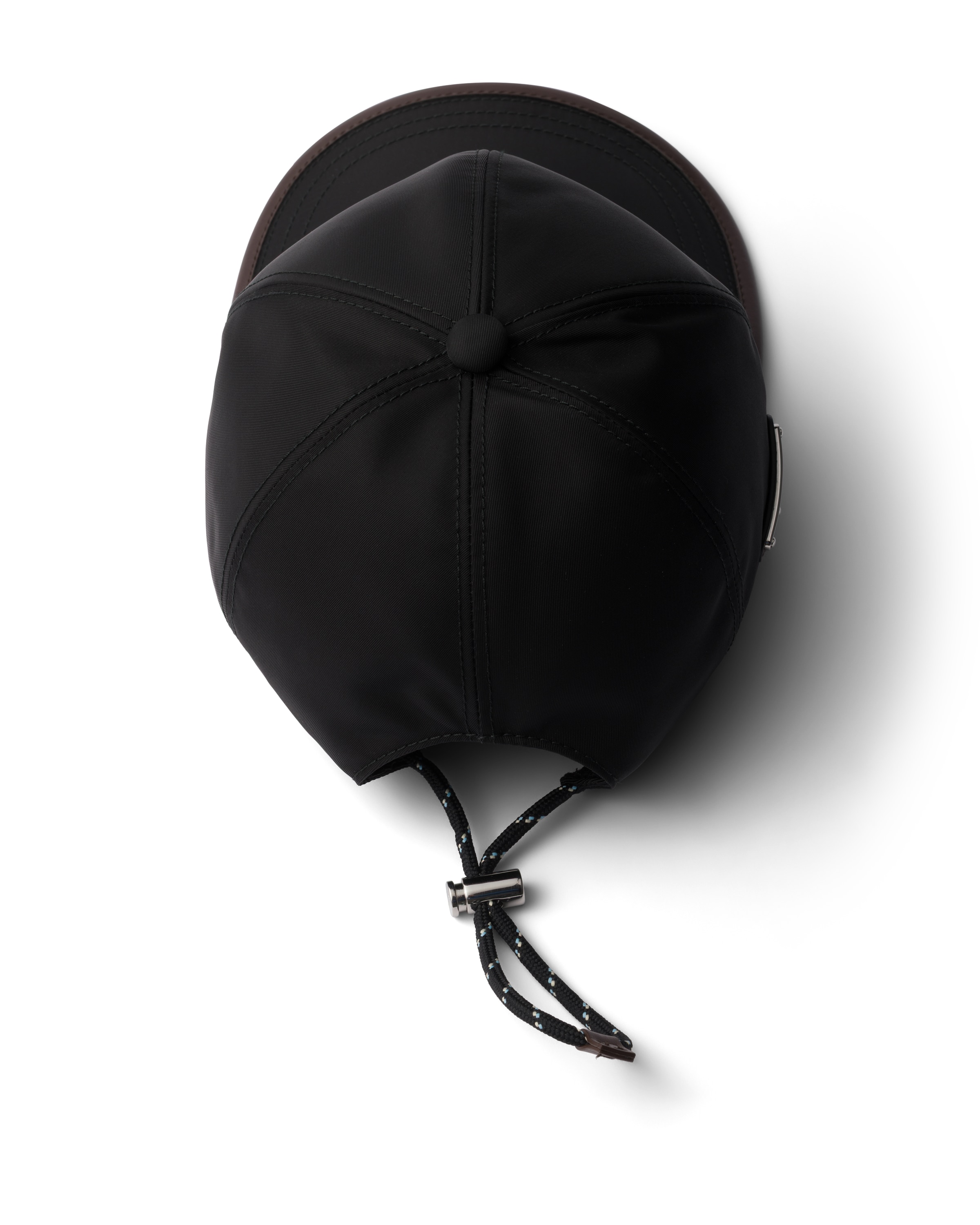 Prada Renylon Baseball Cap Curved Brim Design In Black