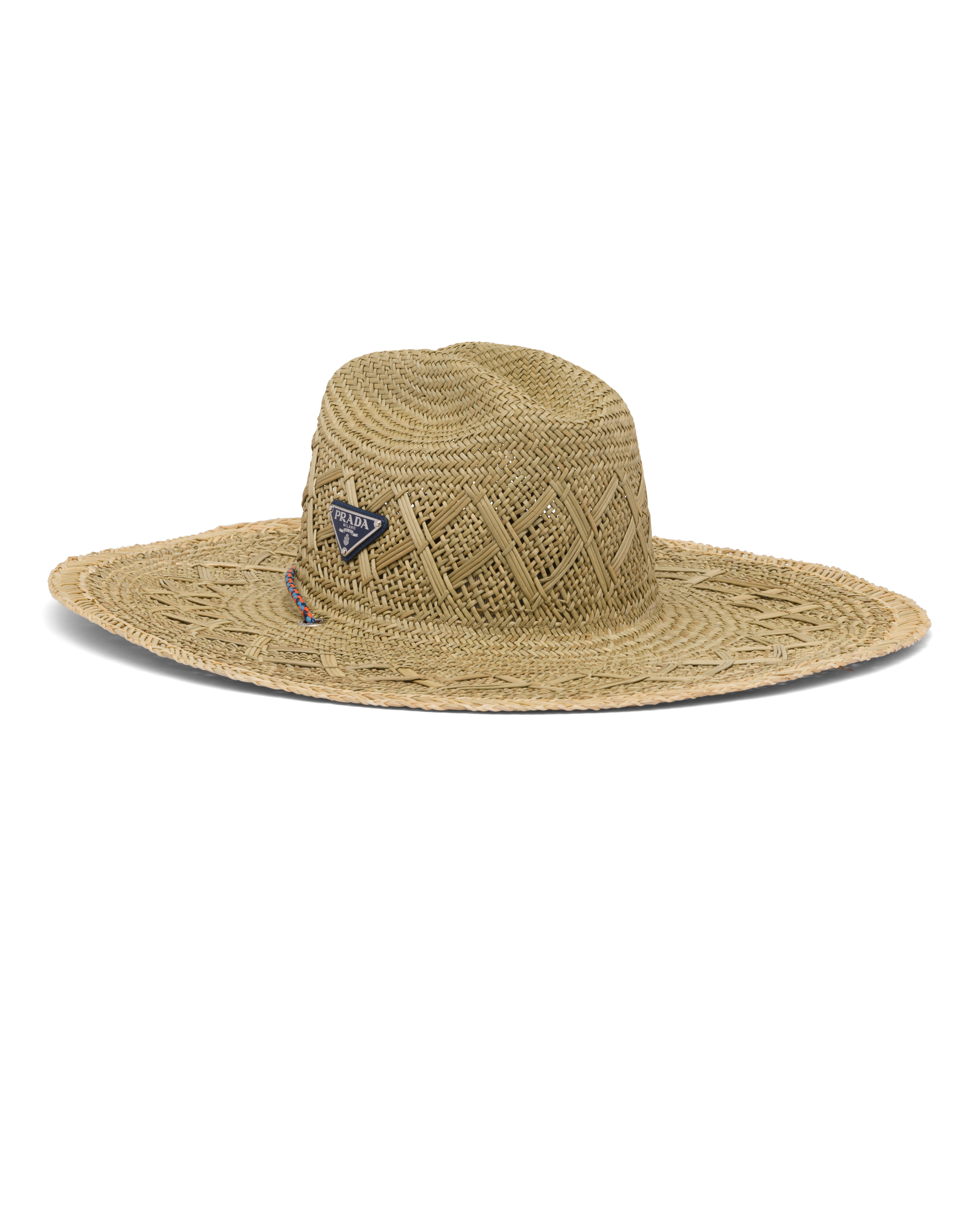 Prada Triangle-logo Woven-straw Hat In Naturale