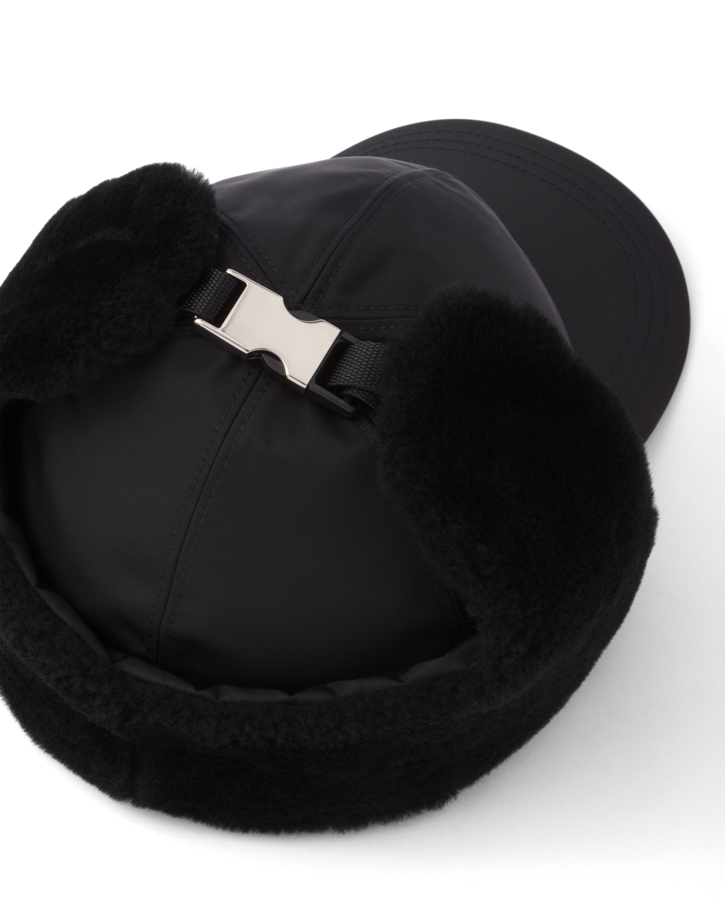 Prada Men's Re-nylon And Shearling Hat In Black