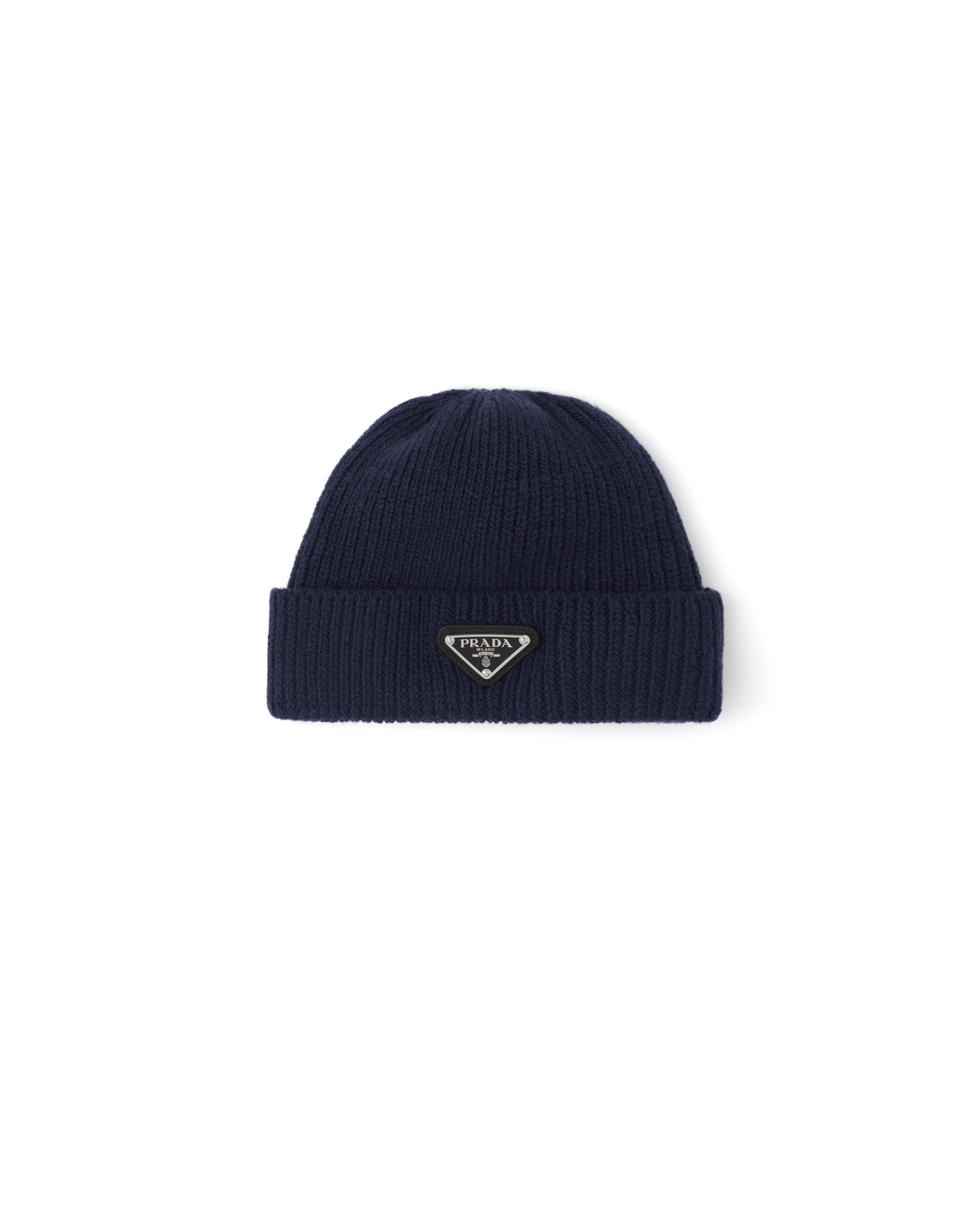 Prada Triangle-logo Wool-cashmere Beanie In Blue