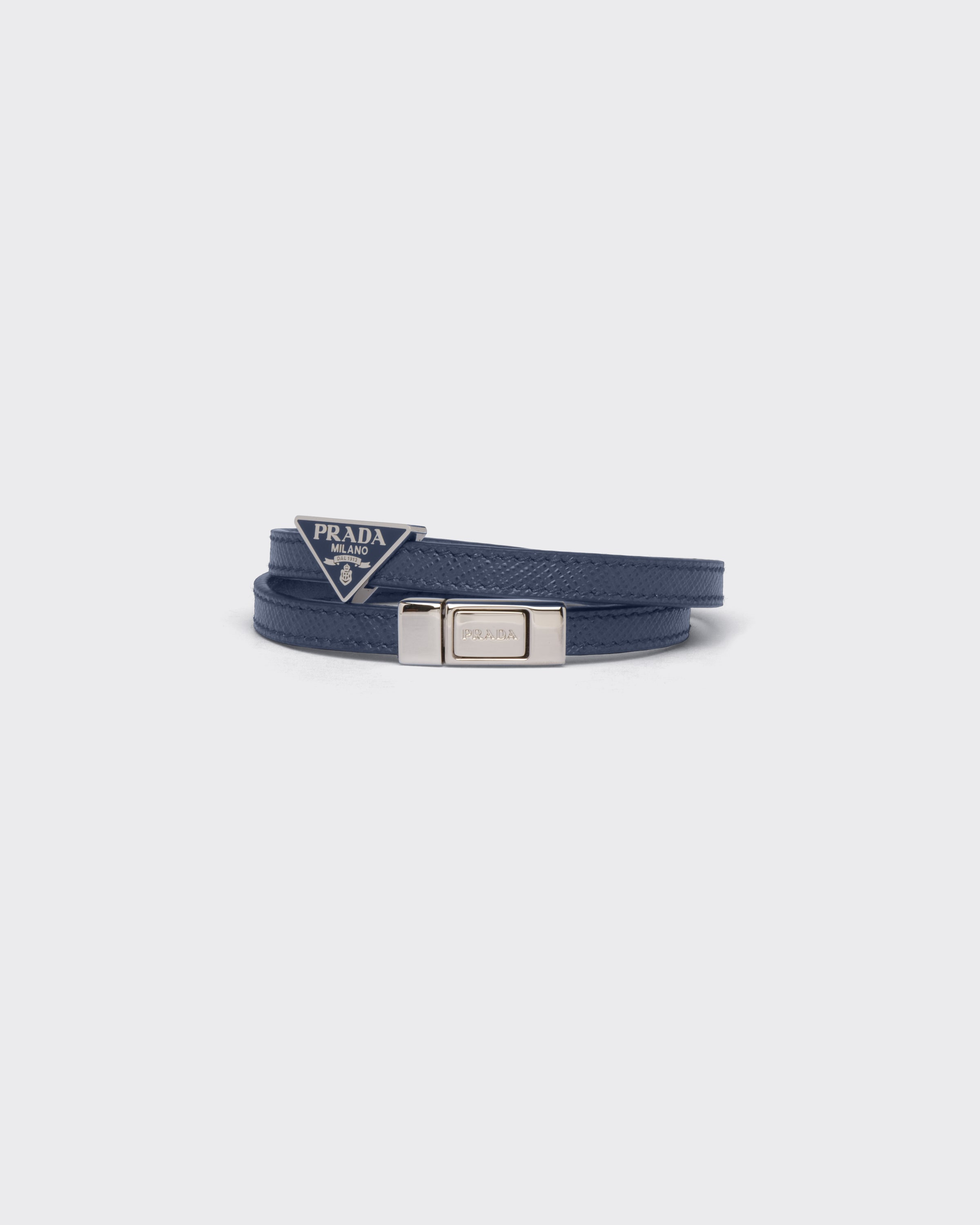 Prada Saffiano Leather Bracelet, Man, Baltic Blue, Size L