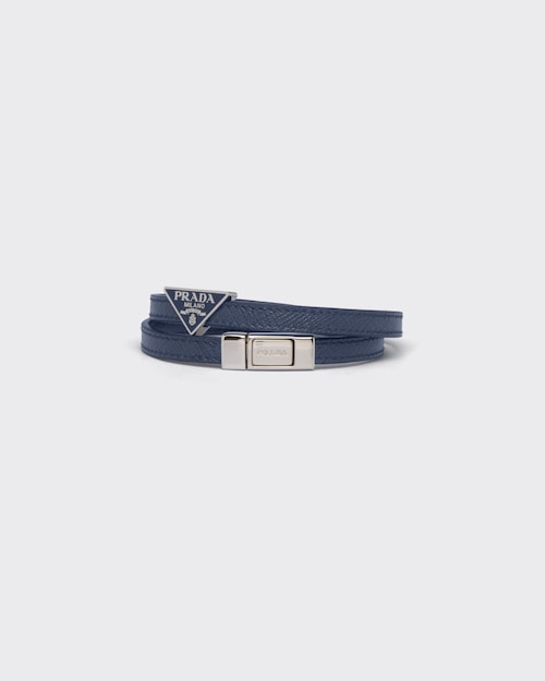 Baltic Blue Saffiano Leather Bracelet | Prada