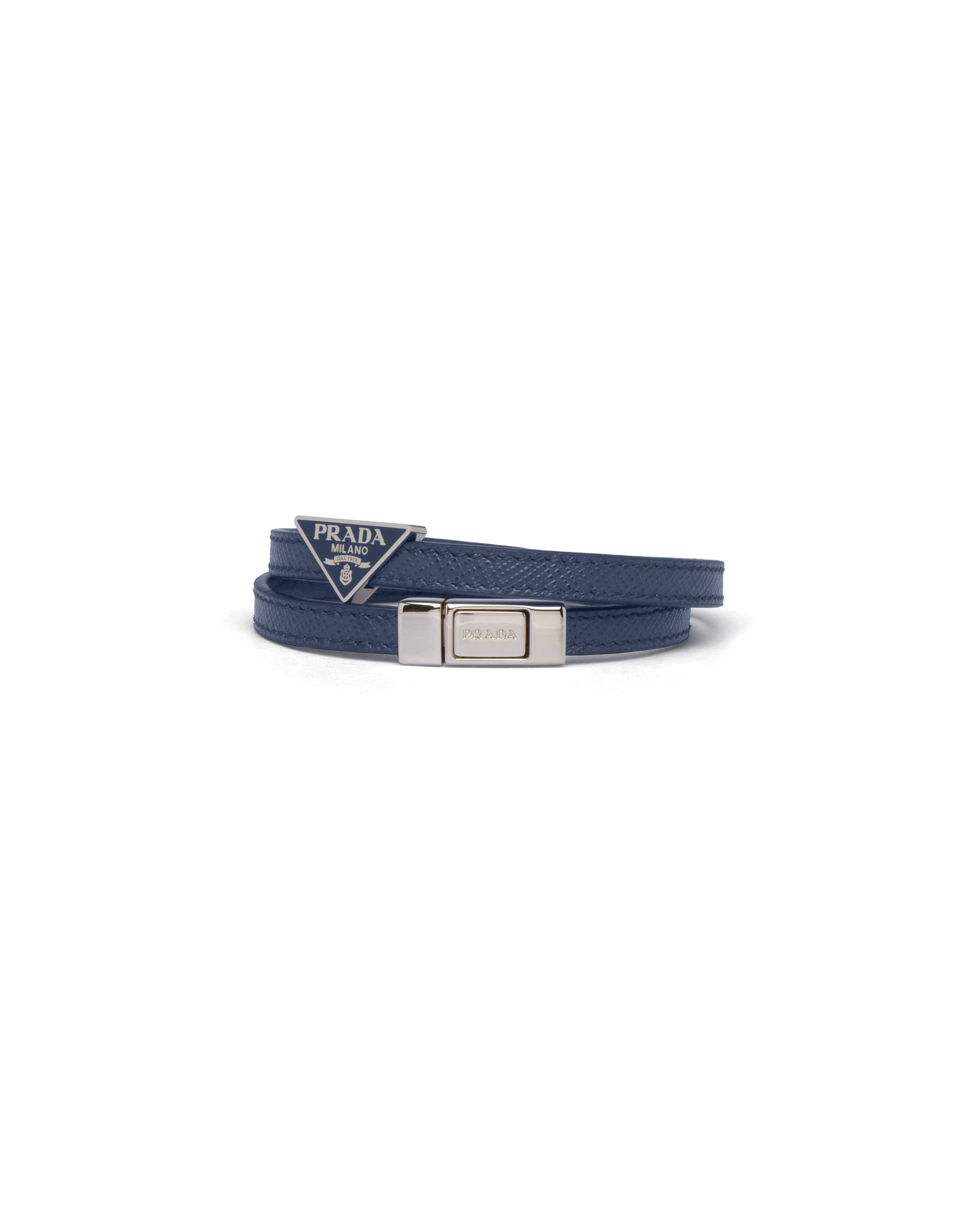Prada Braided Logo Plaque Bracelet In Baltic Blue