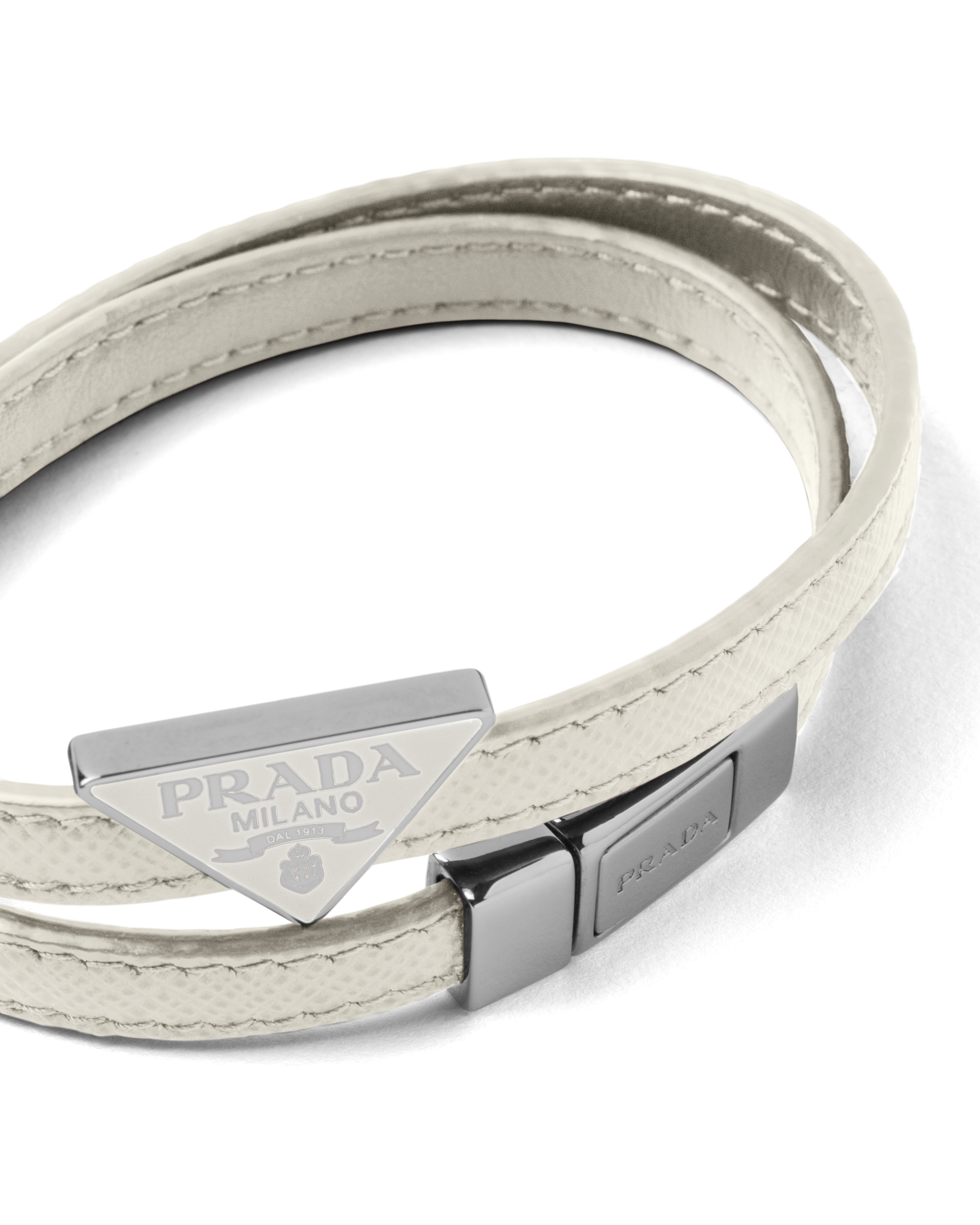 チョークホワイト サフィアーノレザー ブレスレット | PRADA