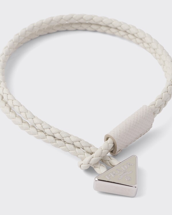 Chalk White Braided Nappa Leather Bracelet | PRADA