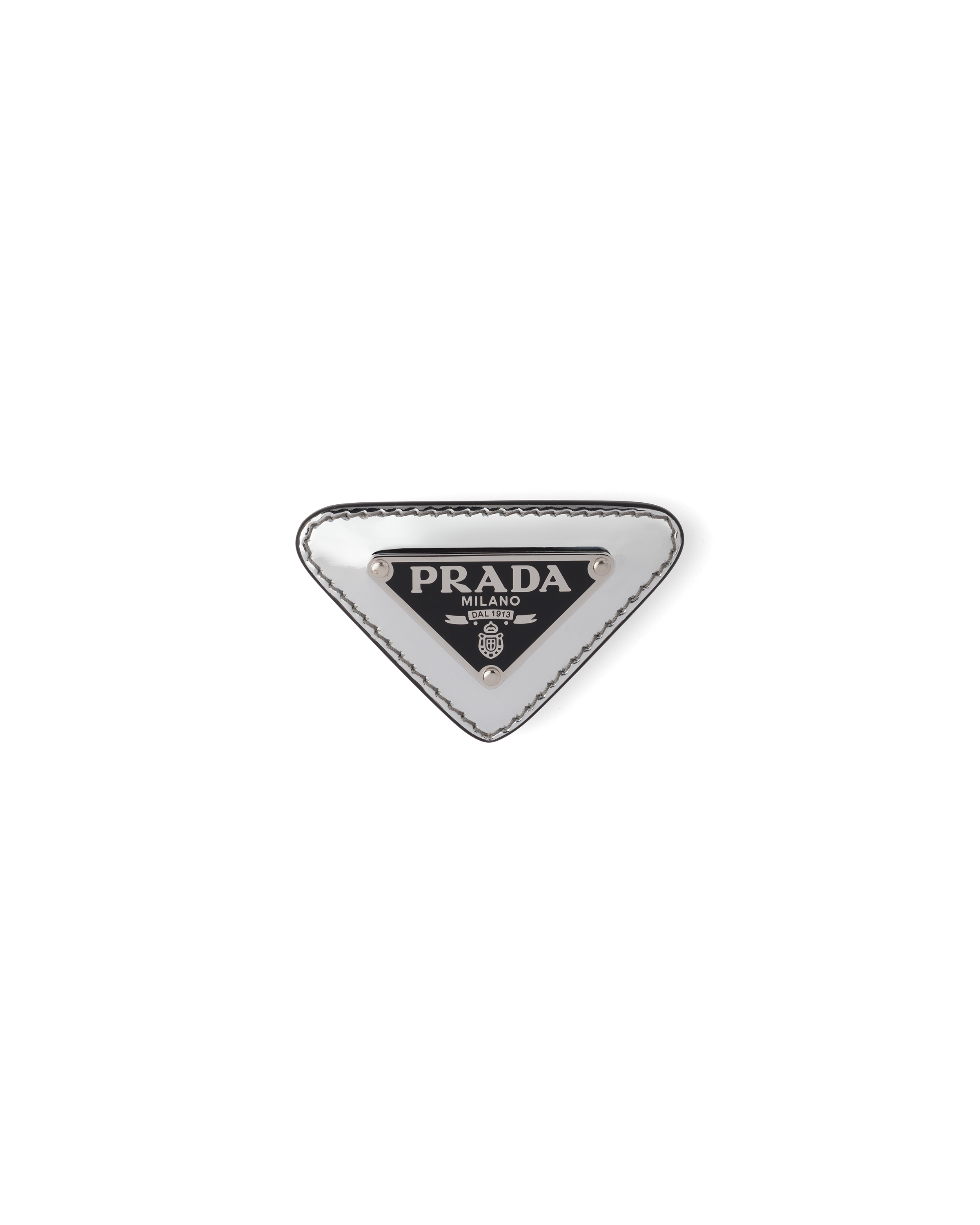 Silver Brushed leather brooch Prada
