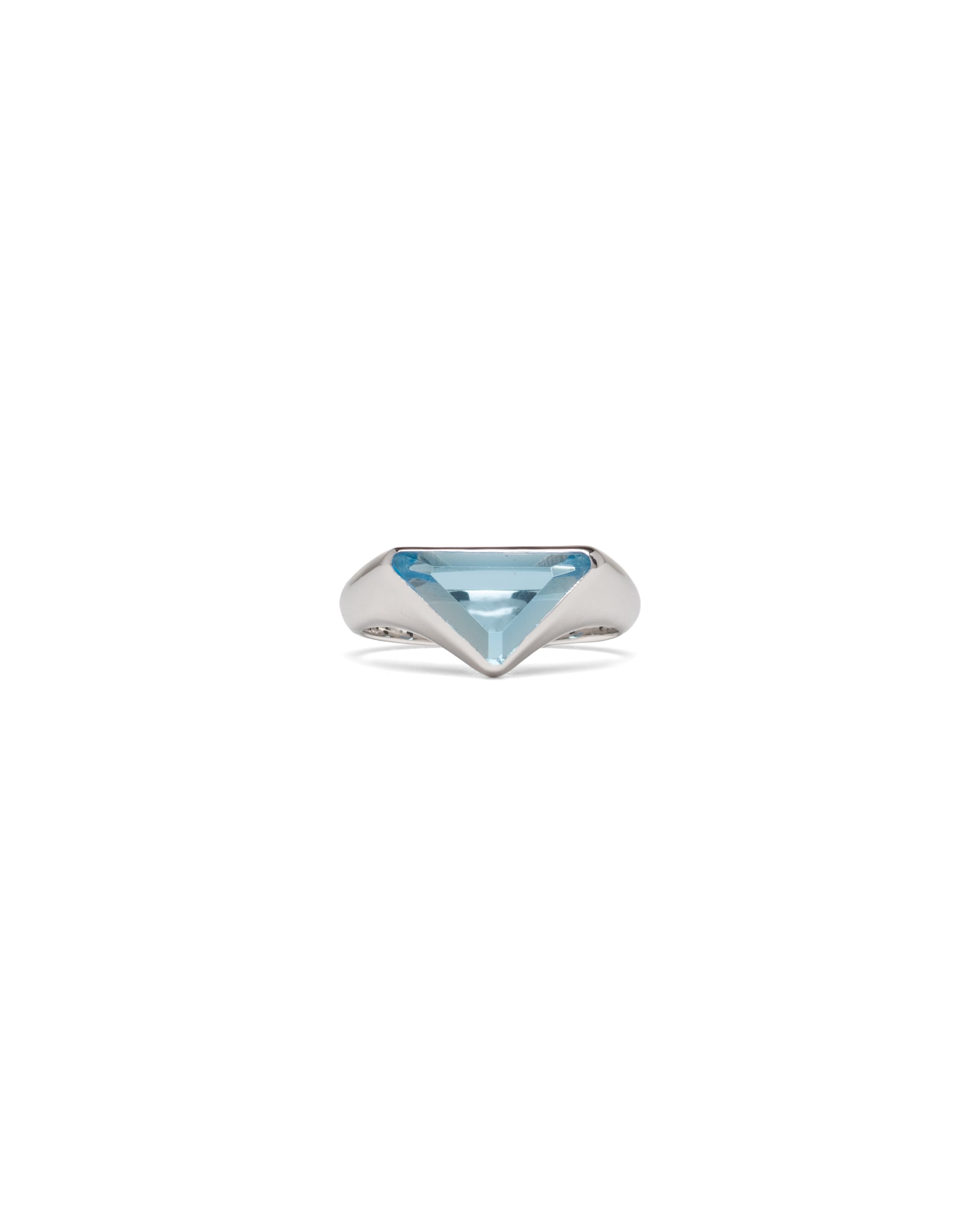 Prada Swiss Blue Topaz Logo Ring In Silver/topaz