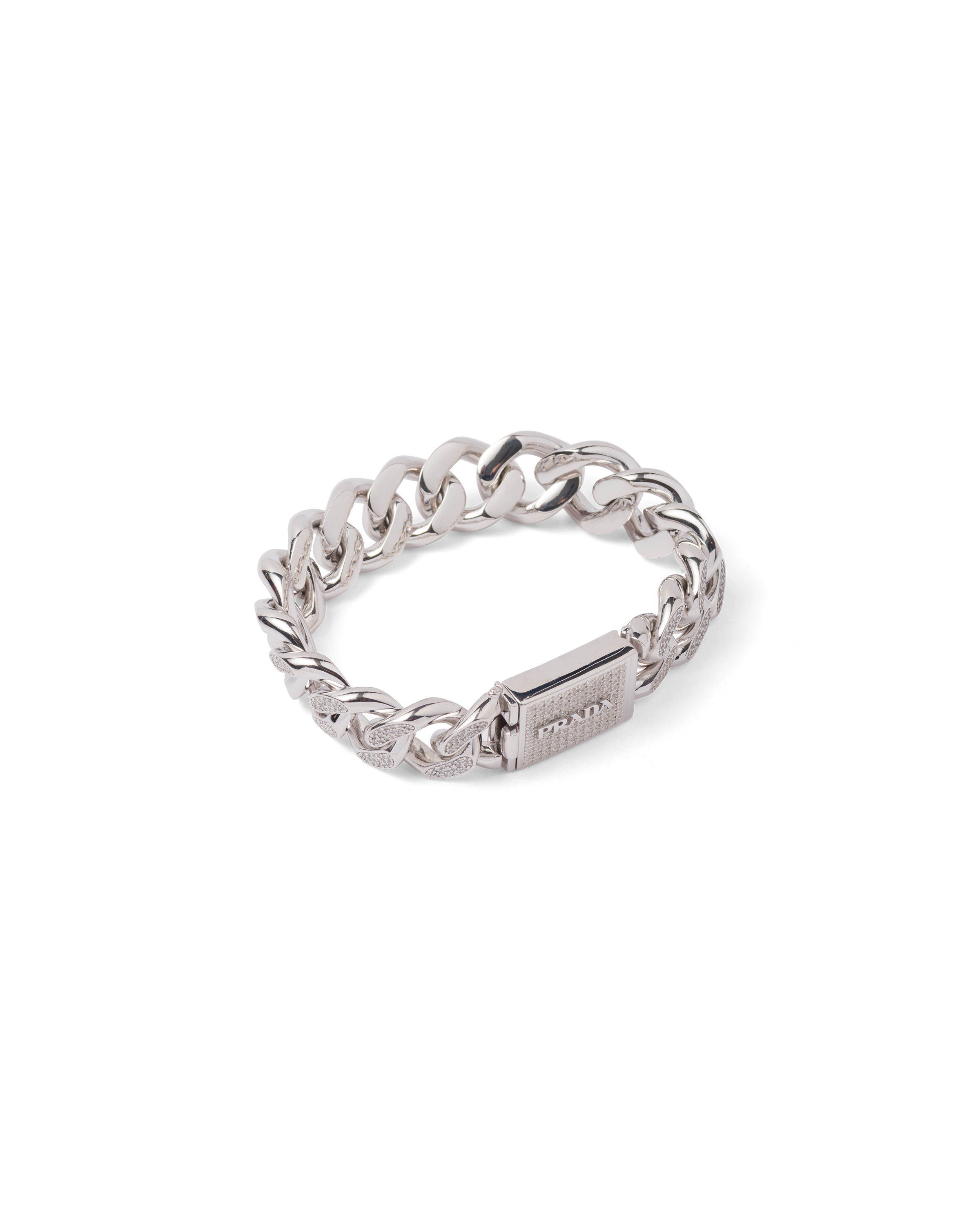 Prada Crystal-embellished Logo Bracelet In Silver