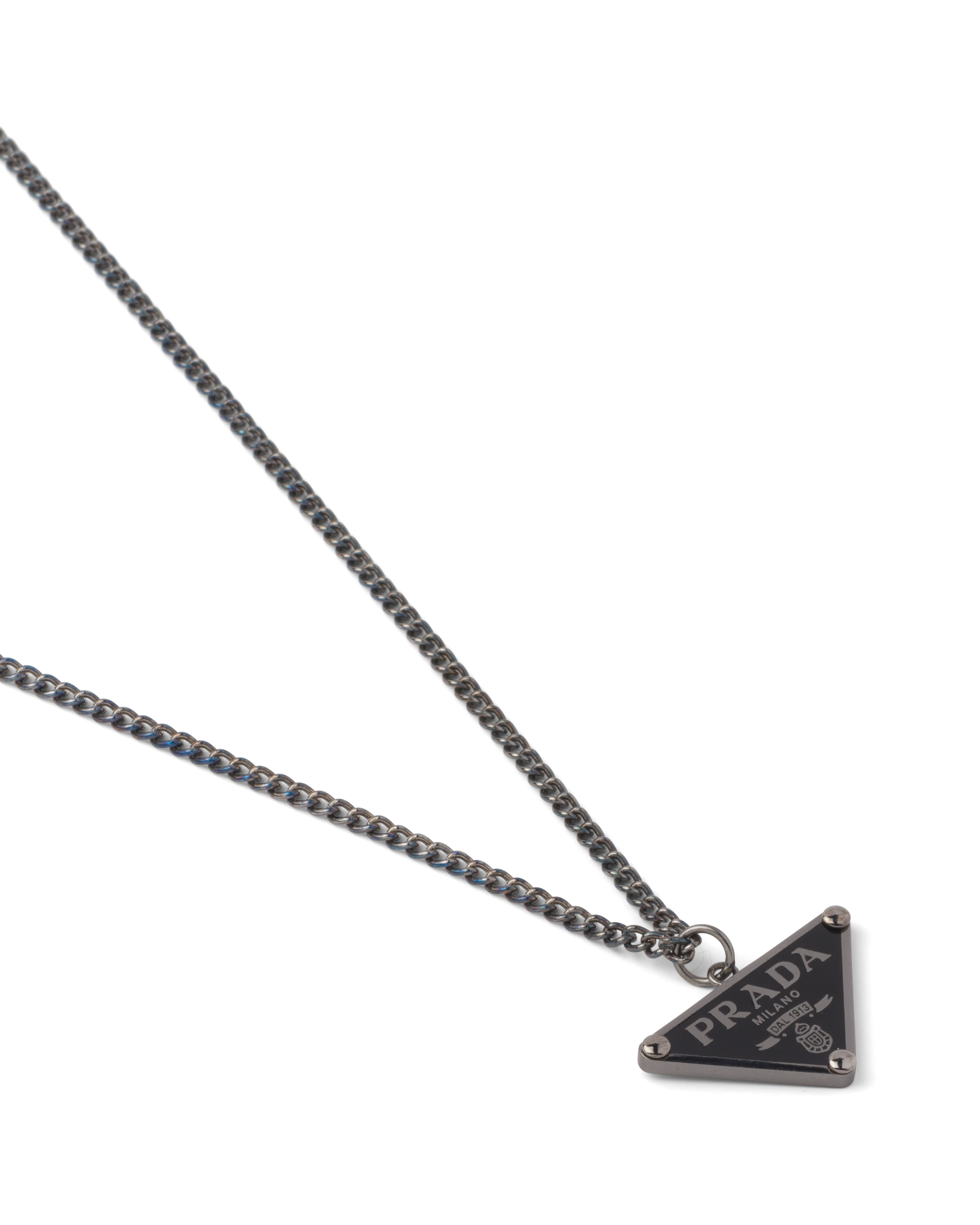 Saffiano Triangle Necklace With Logo in Black - Prada