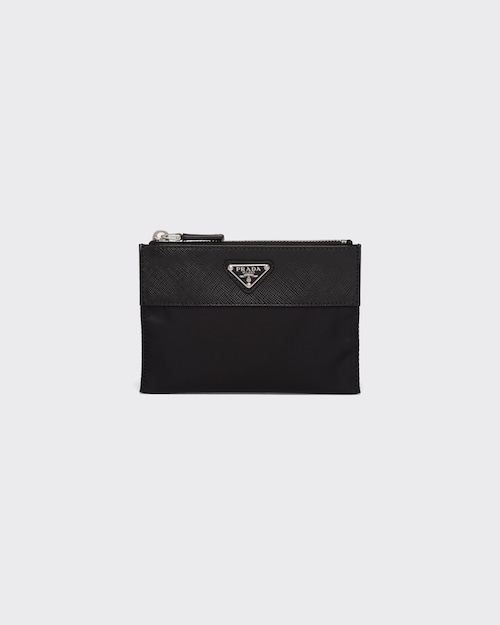 Black Re-Nylon and Saffiano leather pouch wallet | Prada