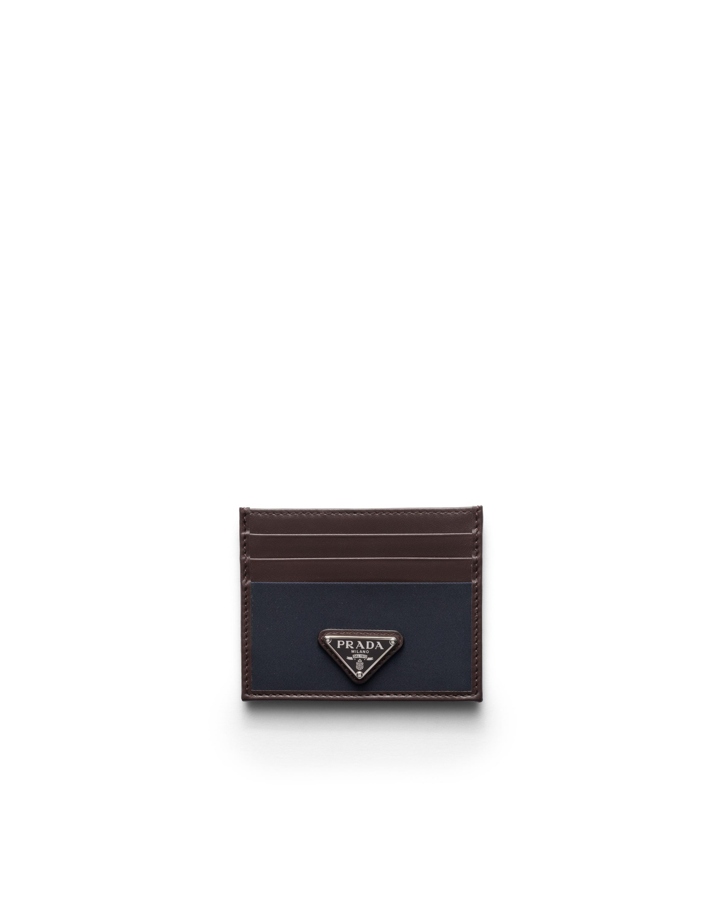 Prada Leather Card Holder Featuring Contrast Panel In Blue